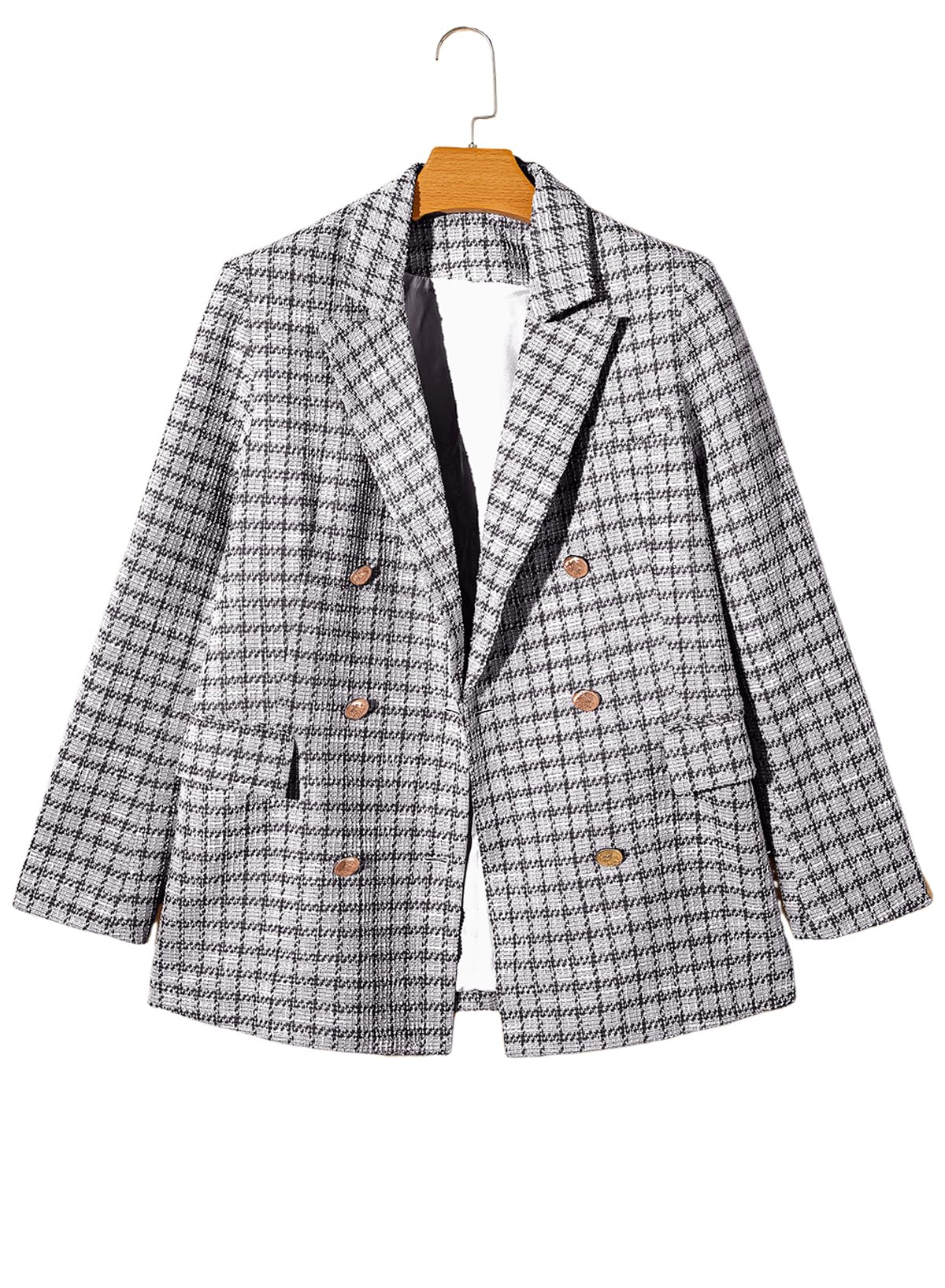 Foto 7 | Chaqueta Tipo Blazer Happy Sailed Para Mujer, Tweed, A Cuadros, Color Blanco, 2xl - Venta Internacional.