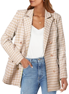 Foto 1 | Blazer Happy Sailed Plaid Para Mujer, Casual, De Negocios, Color Mostaza - Venta Internacional.