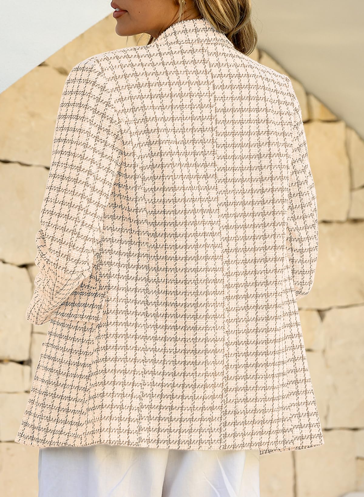 Foto 3 pulgar | Blazer Happy Sailed Plaid Para Mujer, Casual, De Negocios, Color Mostaza - Venta Internacional.