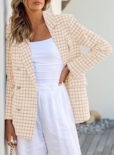 Foto 3 | Blazer Happy Sailed Plaid Para Mujer, Casual, De Negocios, Color Mostaza - Venta Internacional.