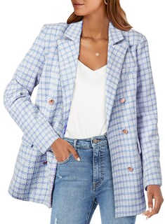 Foto 1 | Blazer Happy Sailed Classic Plaid Tweed Para Mujer Azul Claro L - Venta Internacional.