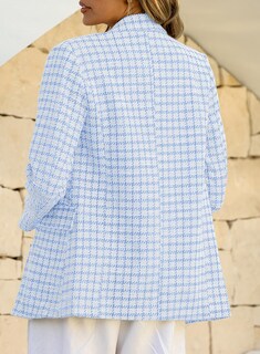 Foto 2 | Blazer Happy Sailed Classic Plaid Tweed Para Mujer Azul Claro L - Venta Internacional.