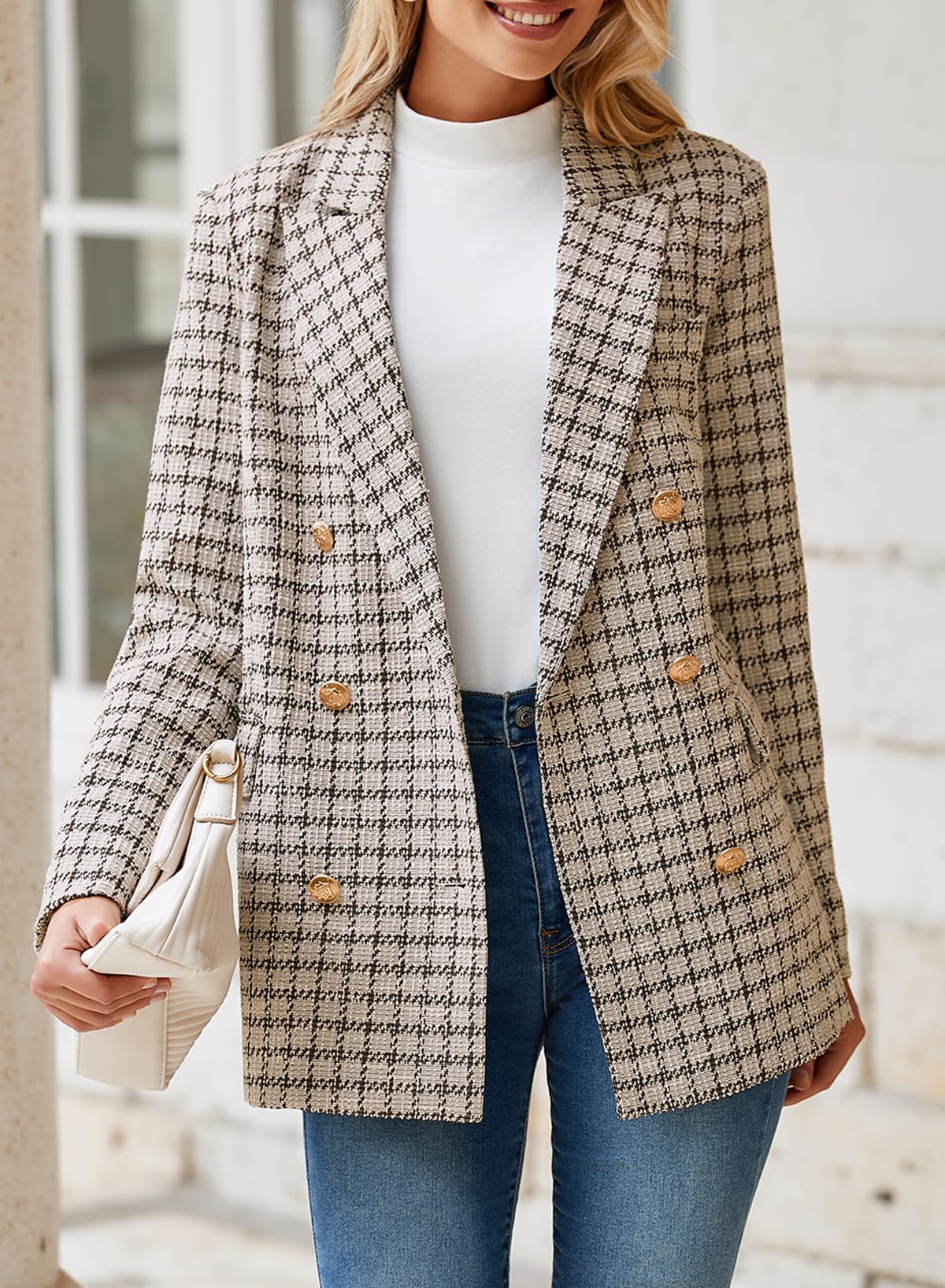 Foto 4 pulgar | Blazer Happy Sailed Para Mujer, Tweed, Doble Botonadura, Color Marrón L - Venta Internacional.