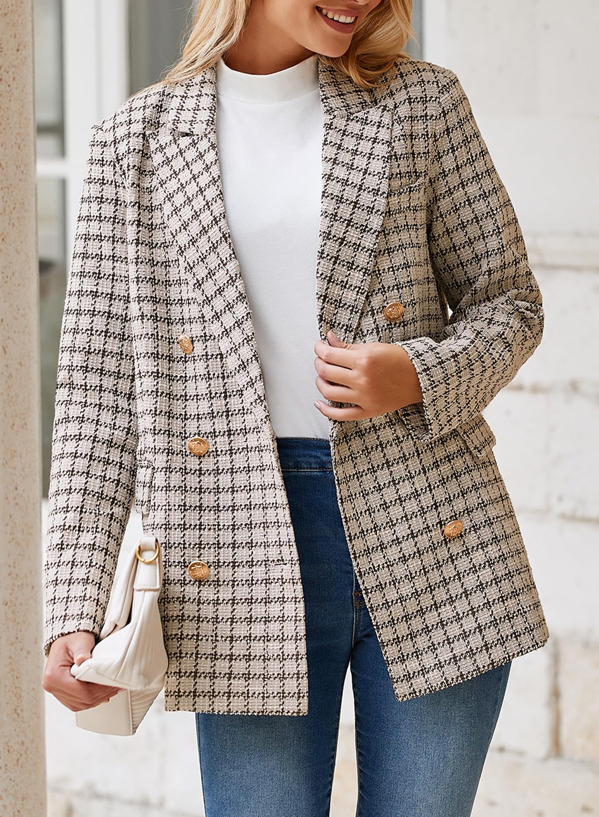 Foto 5 pulgar | Blazer Happy Sailed Para Mujer, Tweed, Doble Botonadura, Color Marrón L - Venta Internacional.