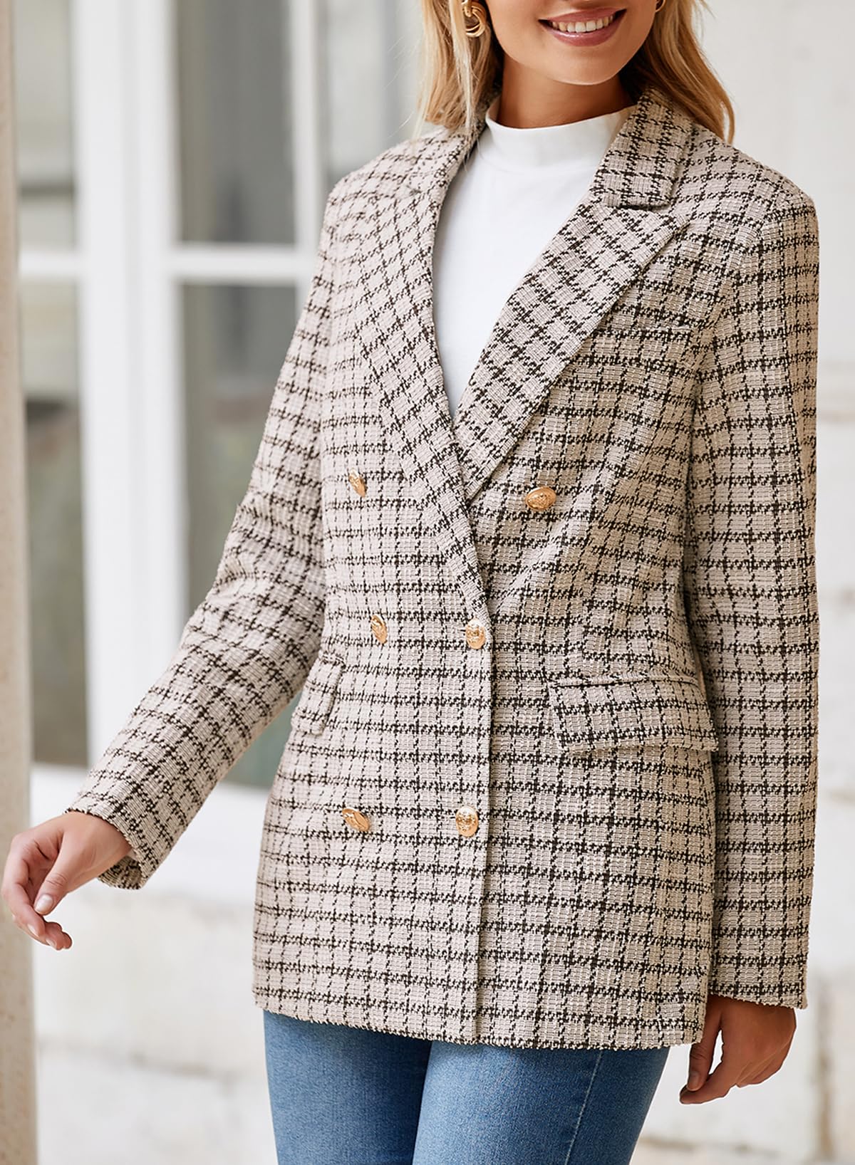 Foto 6 pulgar | Blazer Happy Sailed Para Mujer, Tweed, Doble Botonadura, Color Marrón L - Venta Internacional.
