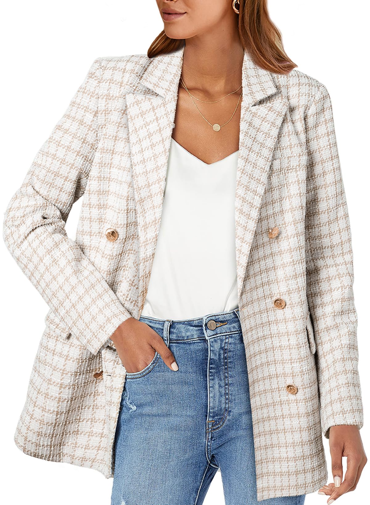 Foto 2 pulgar | Blazer Happy Sailed Tweed Para Mujer Con Doble Botonadura, Color Beige S - Venta Internacional.