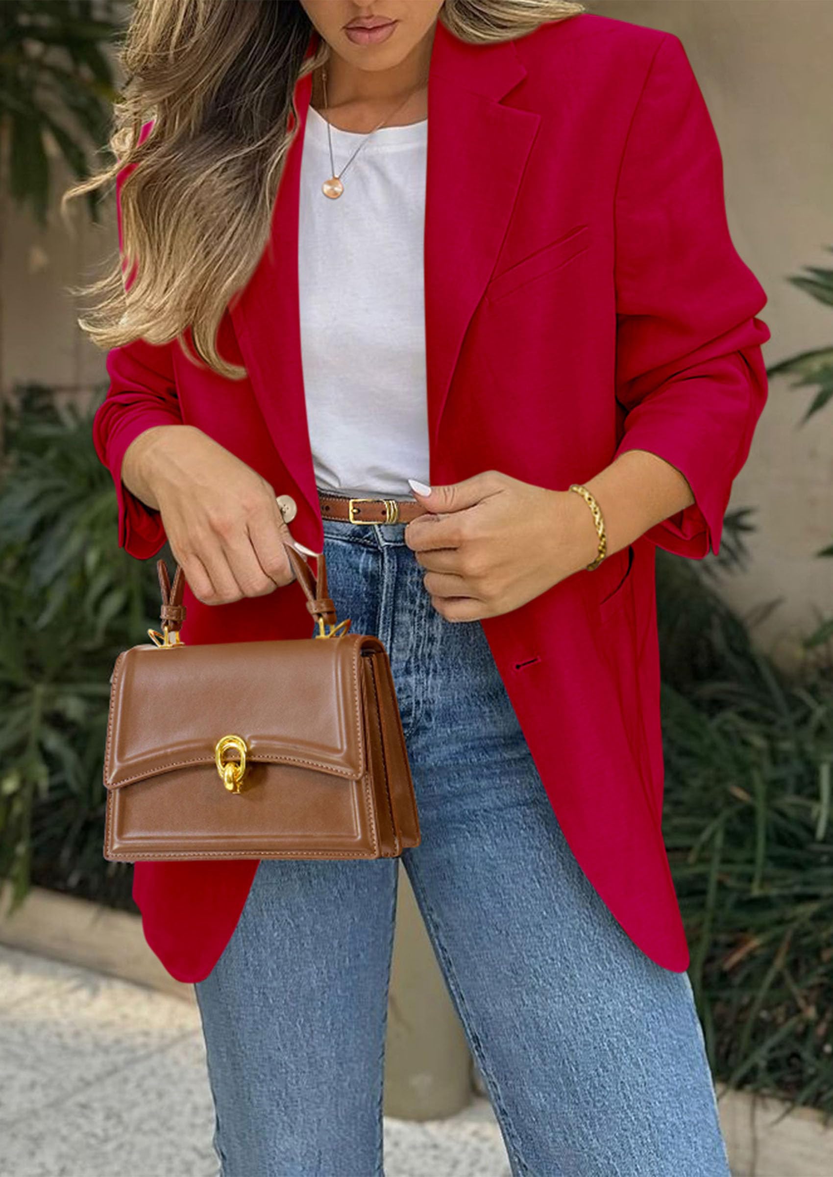 Foto 3 pulgar | Blazer Prettygarden 2025 Para Mujer, Casual, De Negocios, Color Rojo Xxl - Venta Internacional.