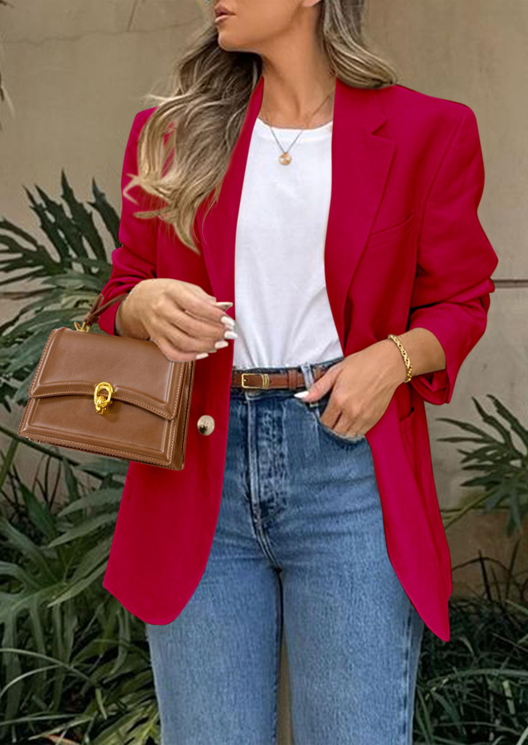Foto 6 pulgar | Blazer Prettygarden 2025 Para Mujer, Casual, De Negocios, Color Rojo Xxl - Venta Internacional.