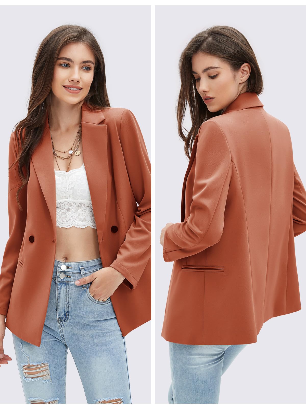 Foto 5 pulgar | Blazer Exlura Para Mujer, Casual, De Punto, Con Solapa, Holgado, Marrón - Venta Internacional.