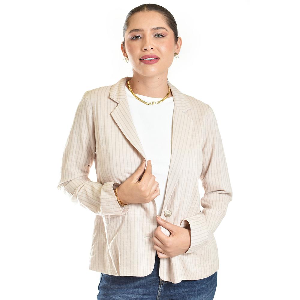 Foto 2 pulgar | Blazer De Lino A Rayas Roman Fashion /juvenil, 20275 (beige, Rayas) Beige