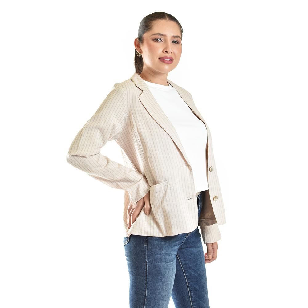 Foto 3 pulgar | Blazer De Lino A Rayas Roman Fashion /juvenil, 20275 (beige, Rayas) Beige