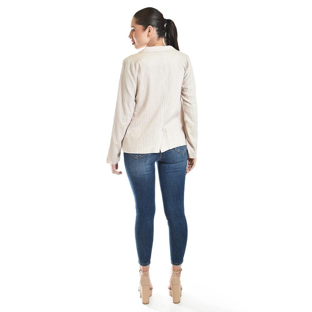Foto 4 pulgar | Blazer De Lino A Rayas Roman Fashion /juvenil, 20275 (beige, Rayas) Beige