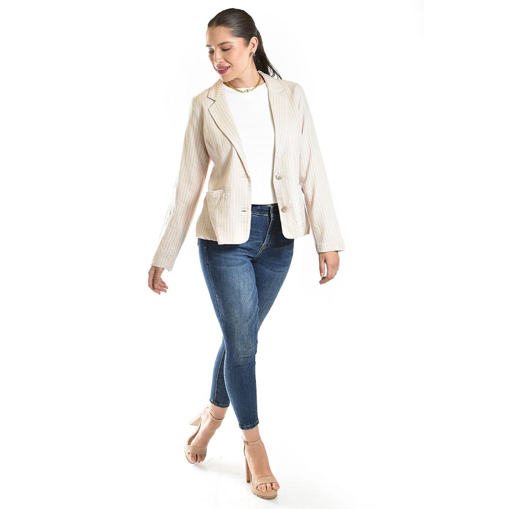 Foto 6 pulgar | Blazer De Lino A Rayas Roman Fashion /juvenil, 20275 (beige, Rayas) Beige