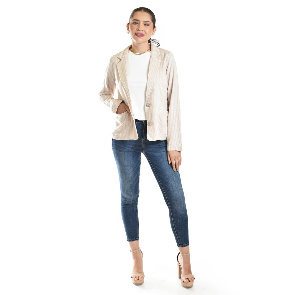 Foto 7 pulgar | Blazer De Lino A Rayas Roman Fashion /juvenil, 20275 (beige, Rayas) Beige