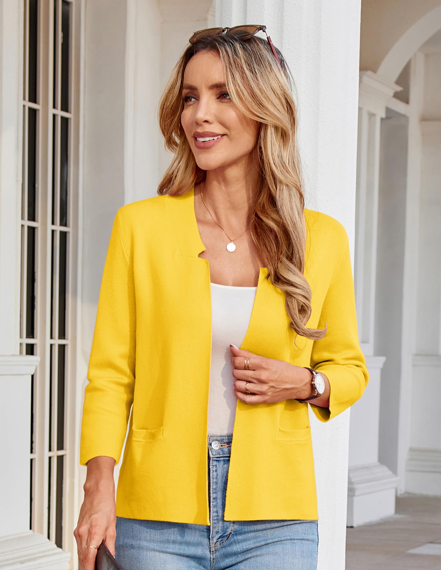 Foto 6 pulgar | Chaqueta De Punto Para Mujer Grace Karin, Manga 3/4, Talla M, Color Amarillo - Venta Internacional.
