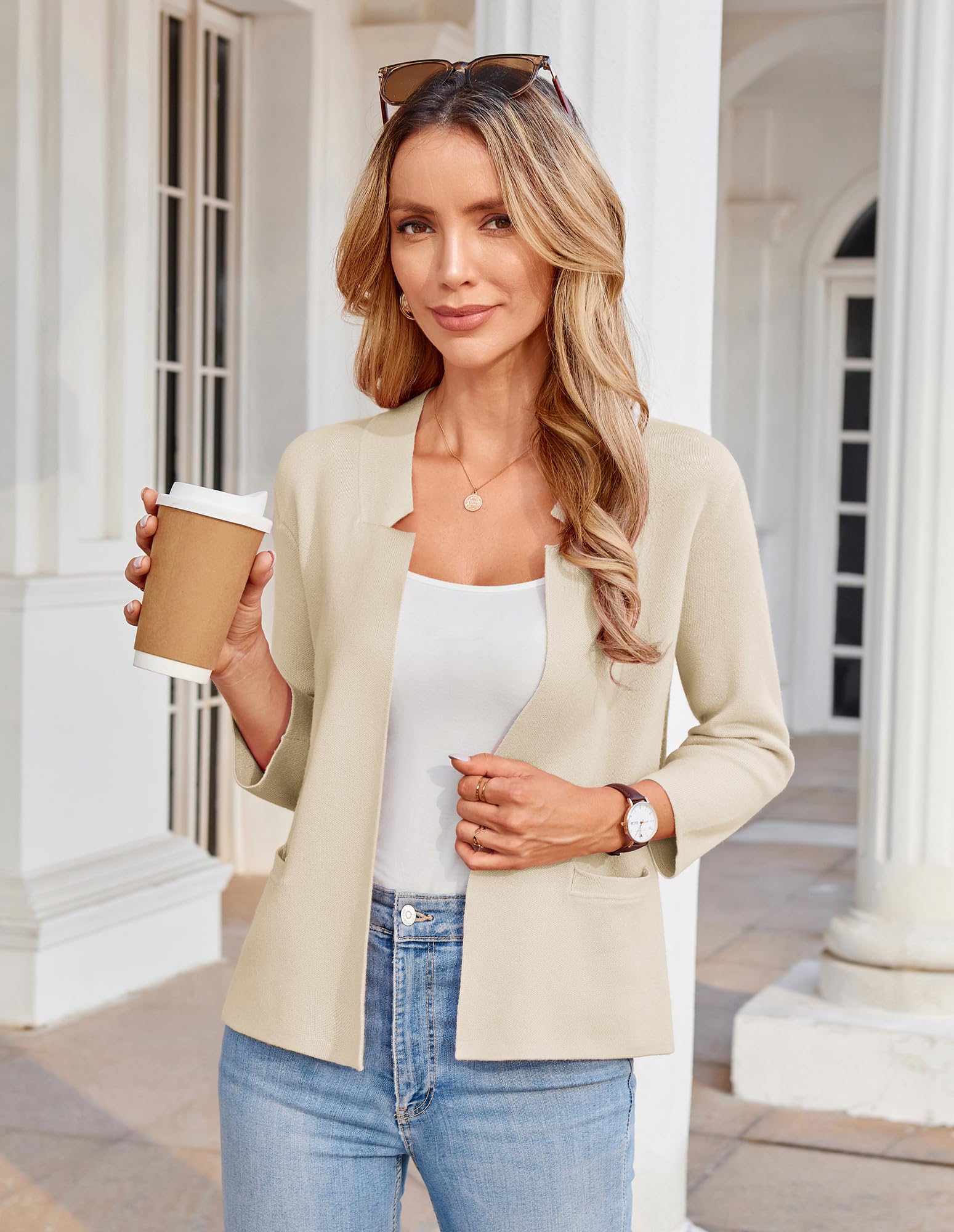 Foto 5 pulgar | Chaqueta Estilo Blazer Grace Karin Para Mujer, Manga 3/4, Punto M, Color Beige - Venta Internacional.