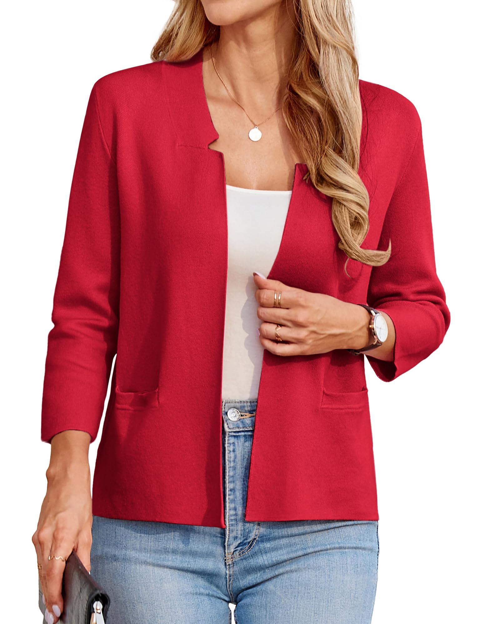 Foto 2 pulgar | Chaqueta Blazer Grace Karin Para Mujer Tejida Con La Parte Delantera Abierta, Color Rojo, Talla L - Venta Internacional.