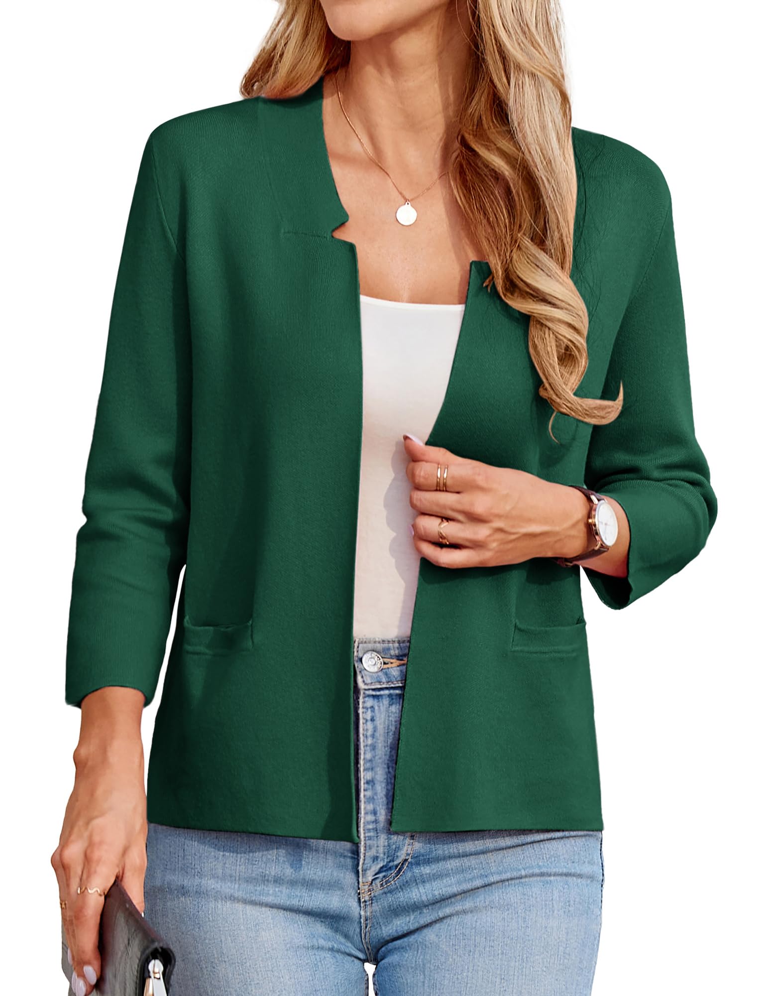 Foto 2 pulgar | Blazer Grace Karin De Punto Corto Con Parte Delantera Abierta Para Mujer, Color Verde Oscuro - Venta Internacional.