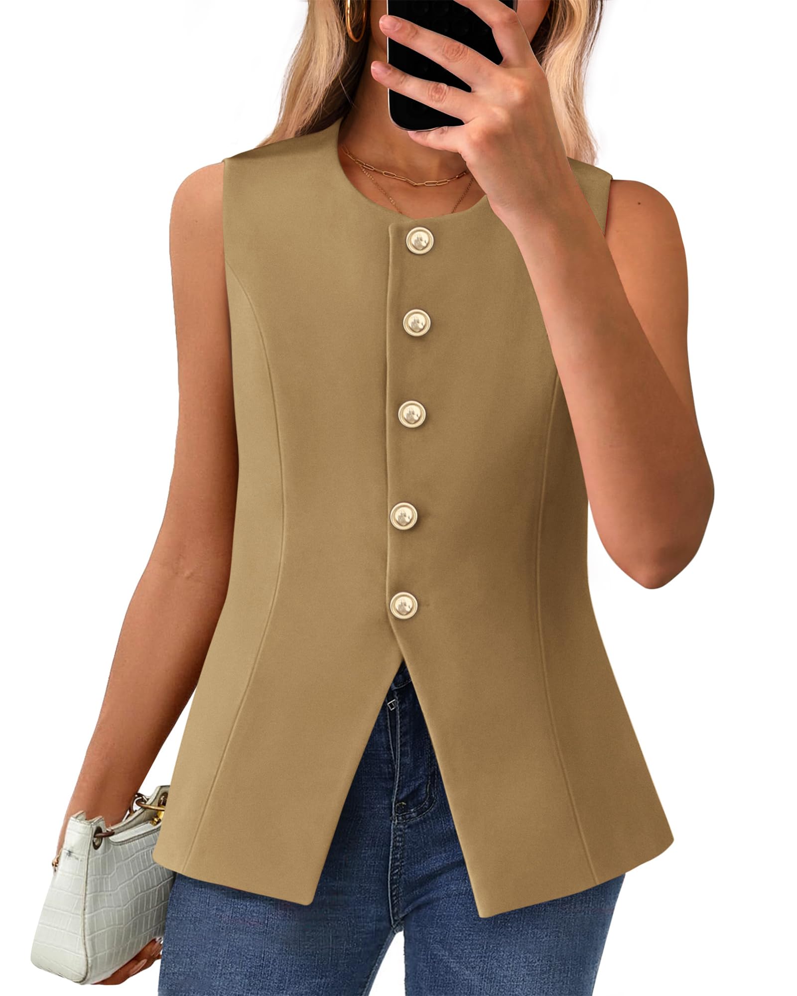 Foto 1 | Chaleco Btfbm Blazer De Verano Sin Mangas Para Mujer, Color Caqui Xxl - Venta Internacional.
