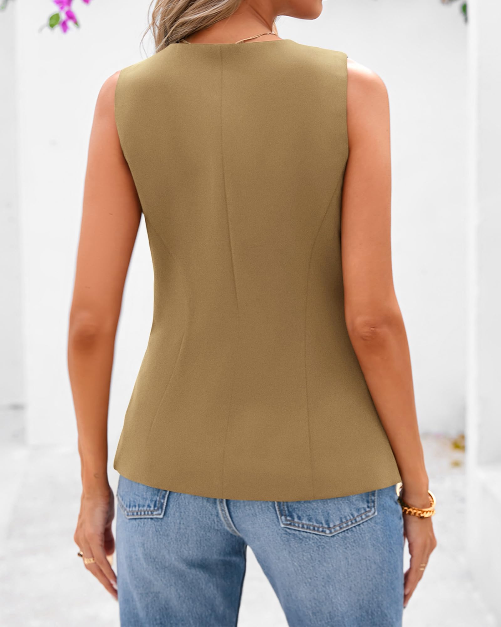 Foto 4 pulgar | Chaleco Btfbm Blazer De Verano Sin Mangas Para Mujer, Color Caqui Xxl - Venta Internacional.