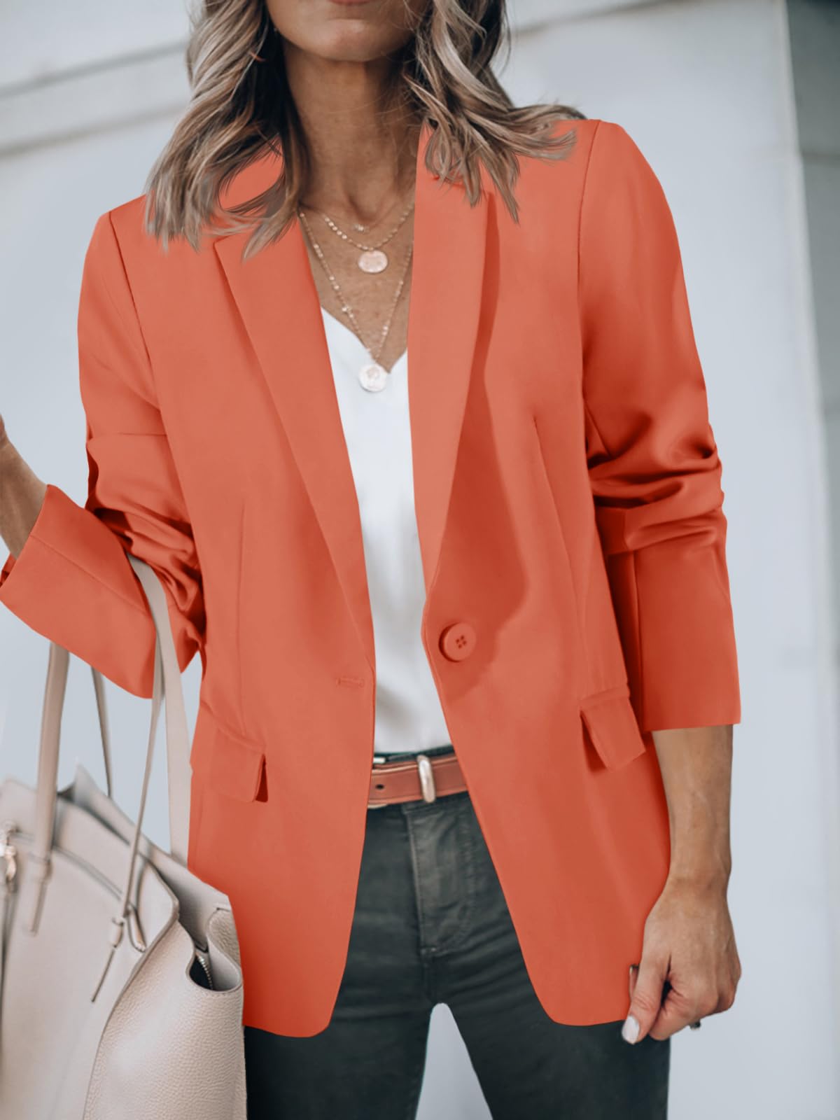 Foto 6 pulgar | Blazer Cicy Bell Para Mujer, Manga Larga, Manga Larga, Color Naranja, Casual 2025 - Venta Internacional.