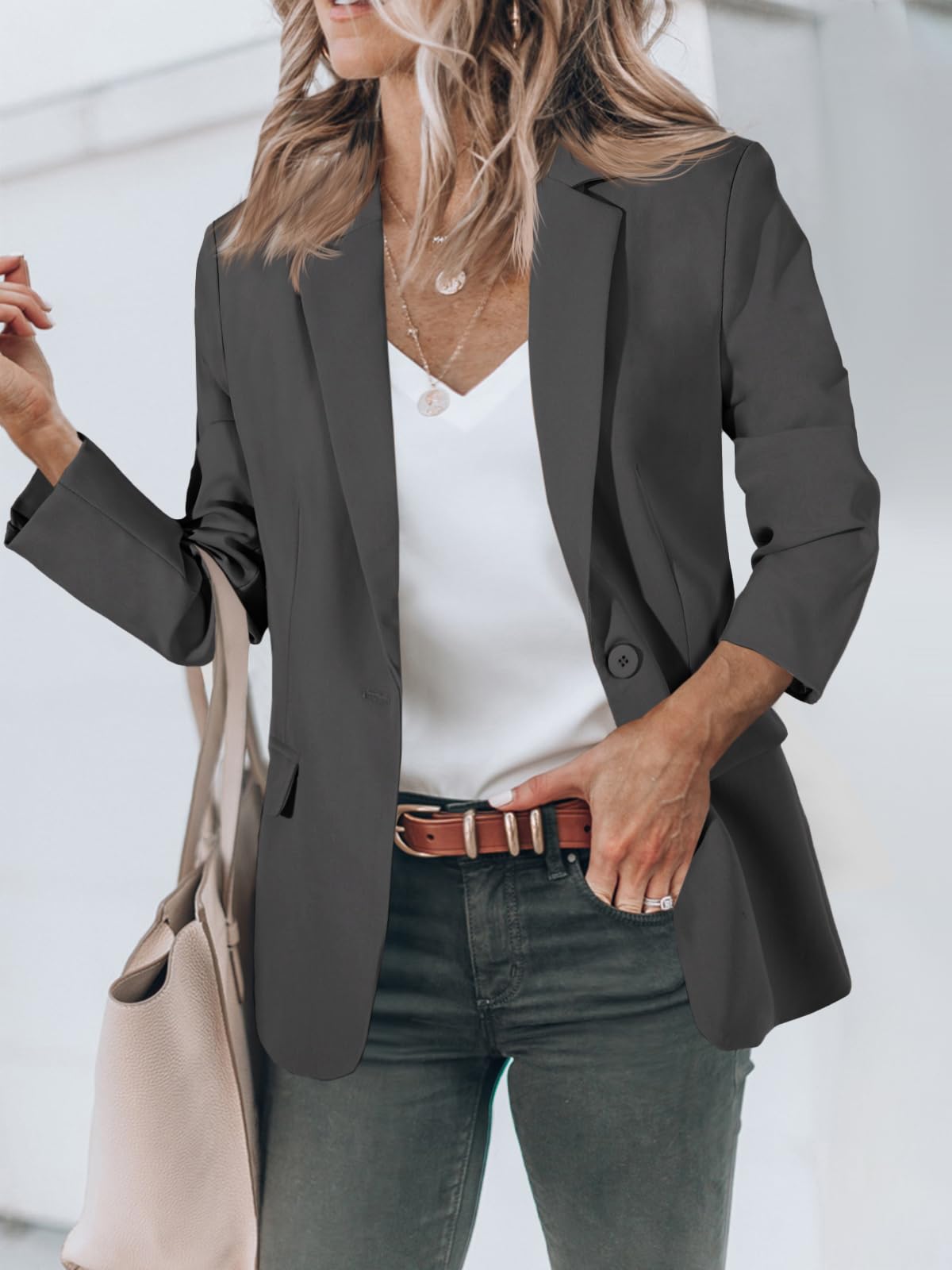 Foto 4 pulgar | Blazer Cicy Bell Casual De Manga Larga Con Frente Abierto Para Mujer - Venta Internacional.