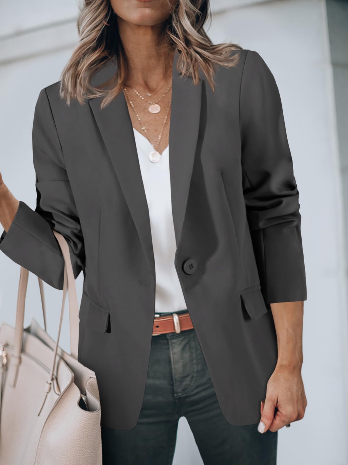 Foto 6 pulgar | Blazer Cicy Bell Casual De Manga Larga Con Frente Abierto Para Mujer - Venta Internacional.