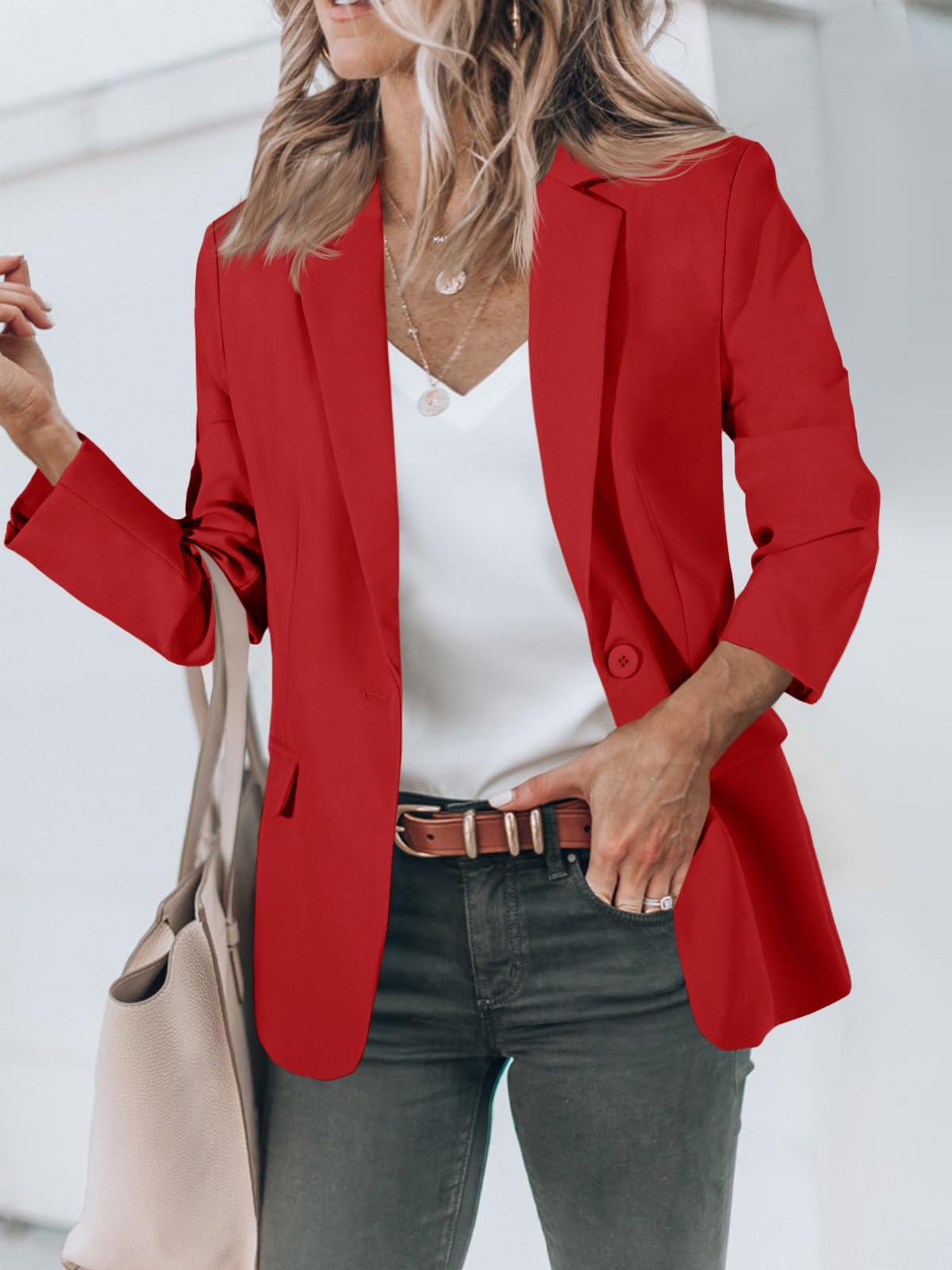 Foto 3 | Blazer Cicy Bell Para Mujer, Manga Larga, Manga Larga, Parte Delantera Abierta, Color Rojo - Venta Internacional.