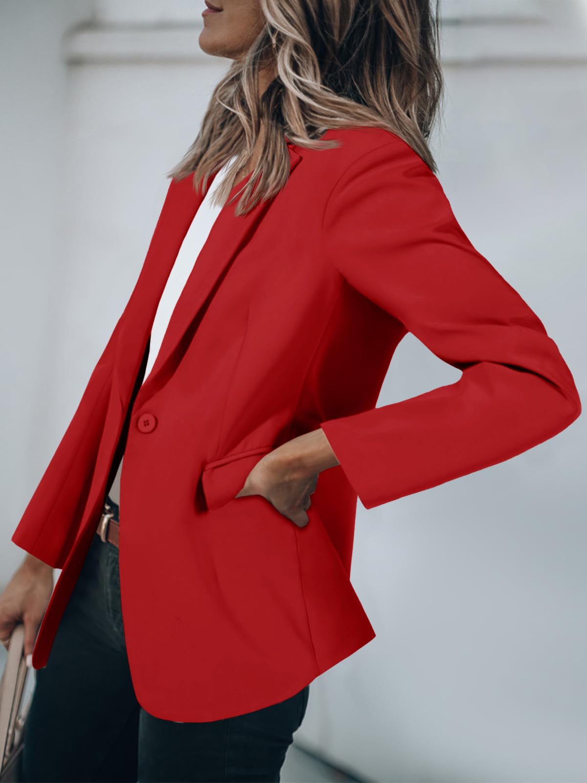 Foto 5 pulgar | Blazer Cicy Bell Para Mujer, Manga Larga, Manga Larga, Parte Delantera Abierta, Color Rojo - Venta Internacional.