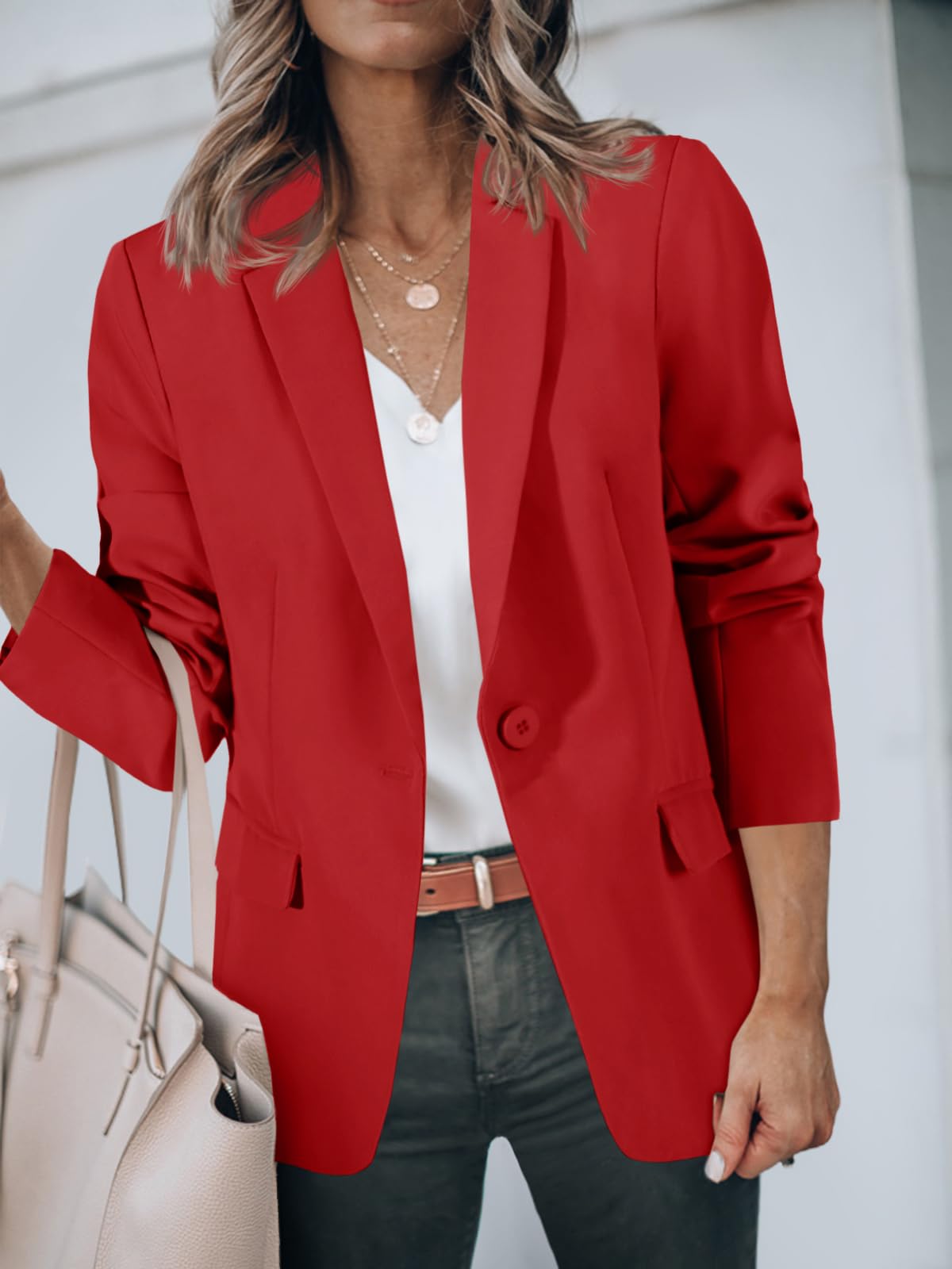 Foto 6 pulgar | Blazer Cicy Bell Para Mujer, Manga Larga, Manga Larga, Parte Delantera Abierta, Color Rojo - Venta Internacional.