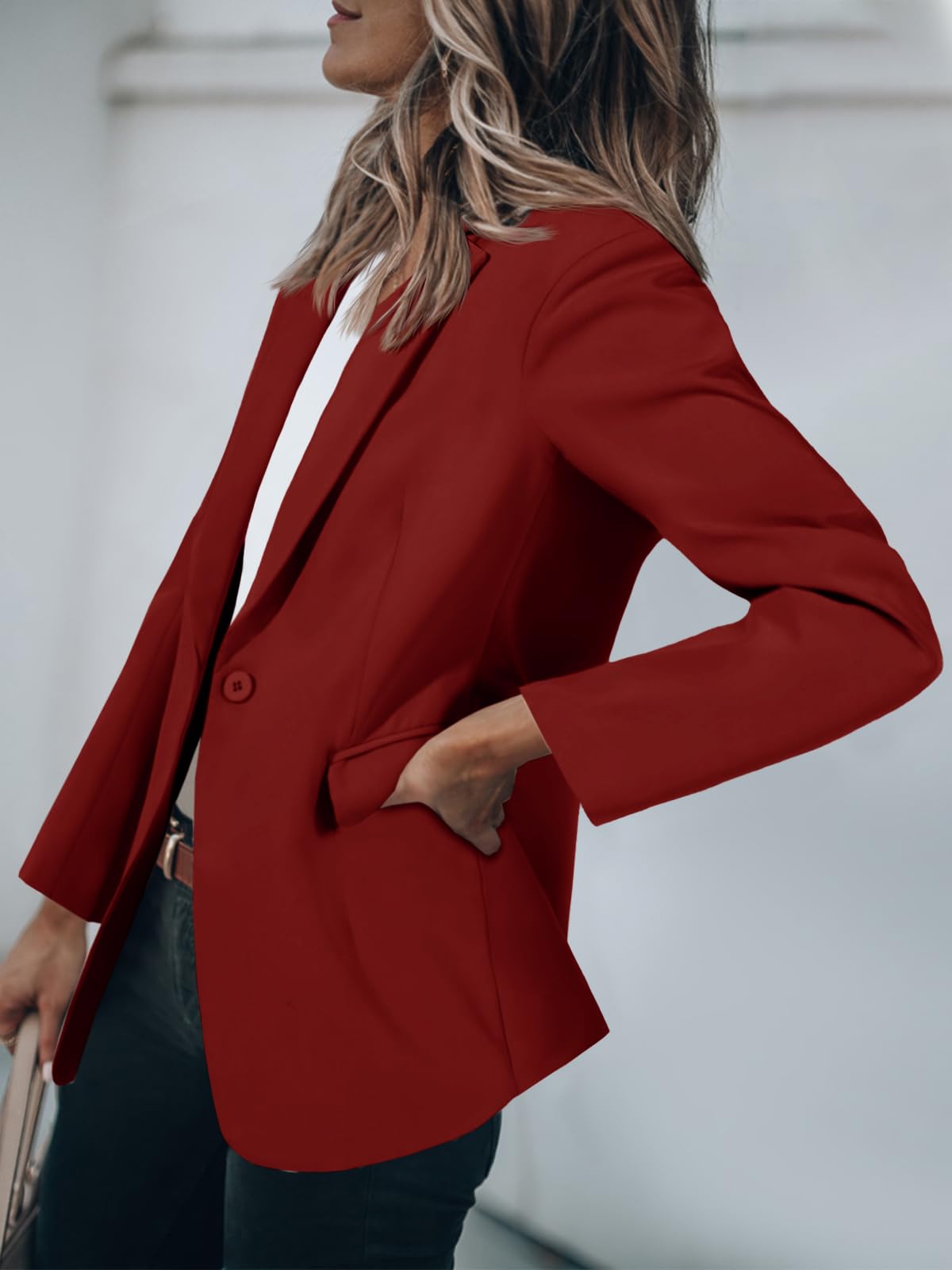 Foto 5 pulgar | Blazer Cicy Bell Para Mujer, Manga Larga, Parte Delantera Abierta, Color Burdeos - Venta Internacional.