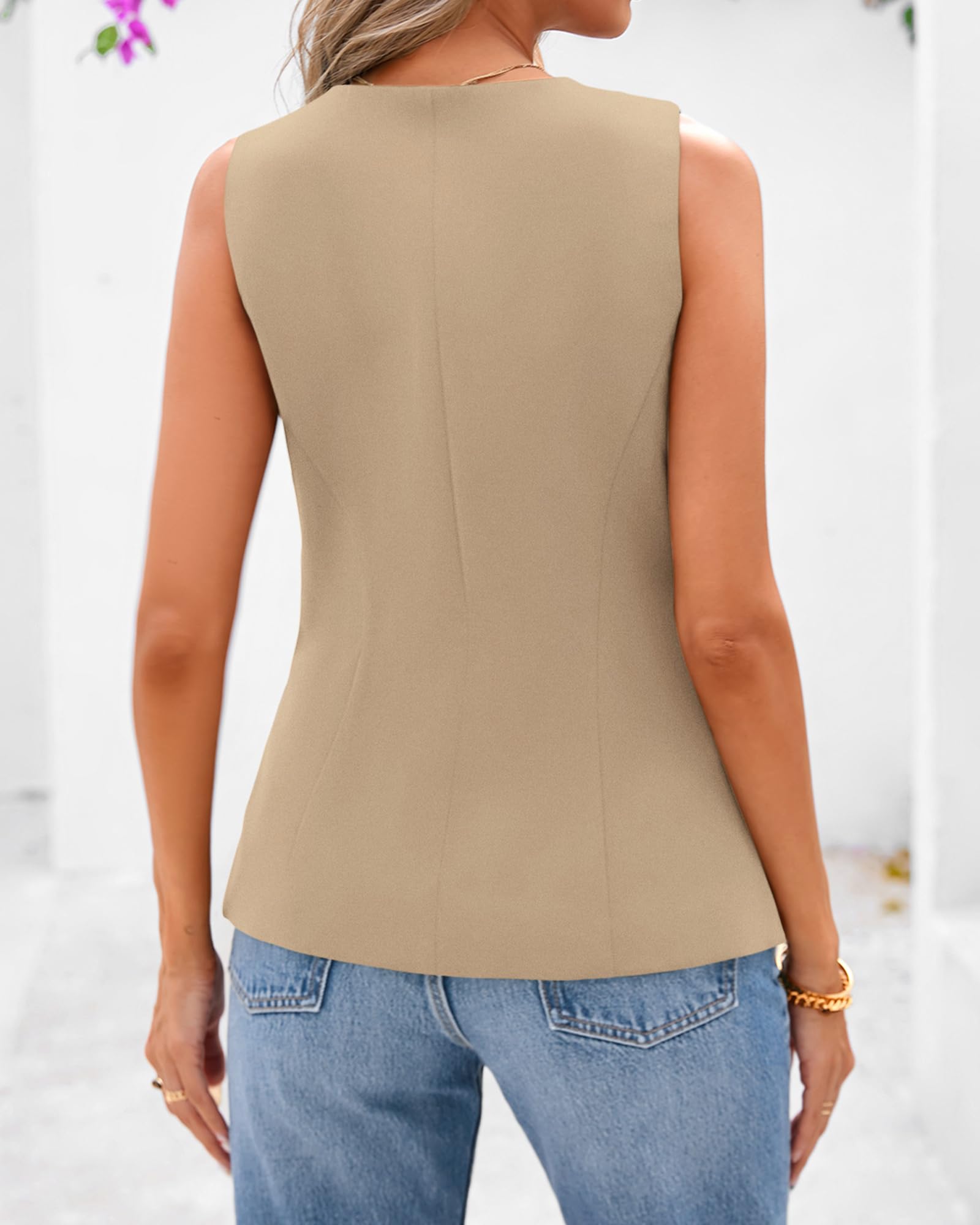 Foto 4 pulgar | Chaleco Btfbm Blazer De Verano Sin Mangas Para Mujer De Color Caqui Claro Xxl - Venta Internacional.