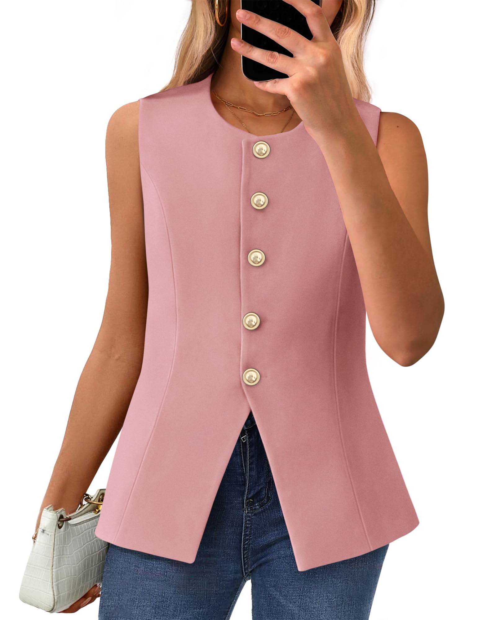 Foto 2 pulgar | Chaleco Btfbm Blazer De Verano Sin Mangas Para Mujer Rosa Xl - Venta Internacional.