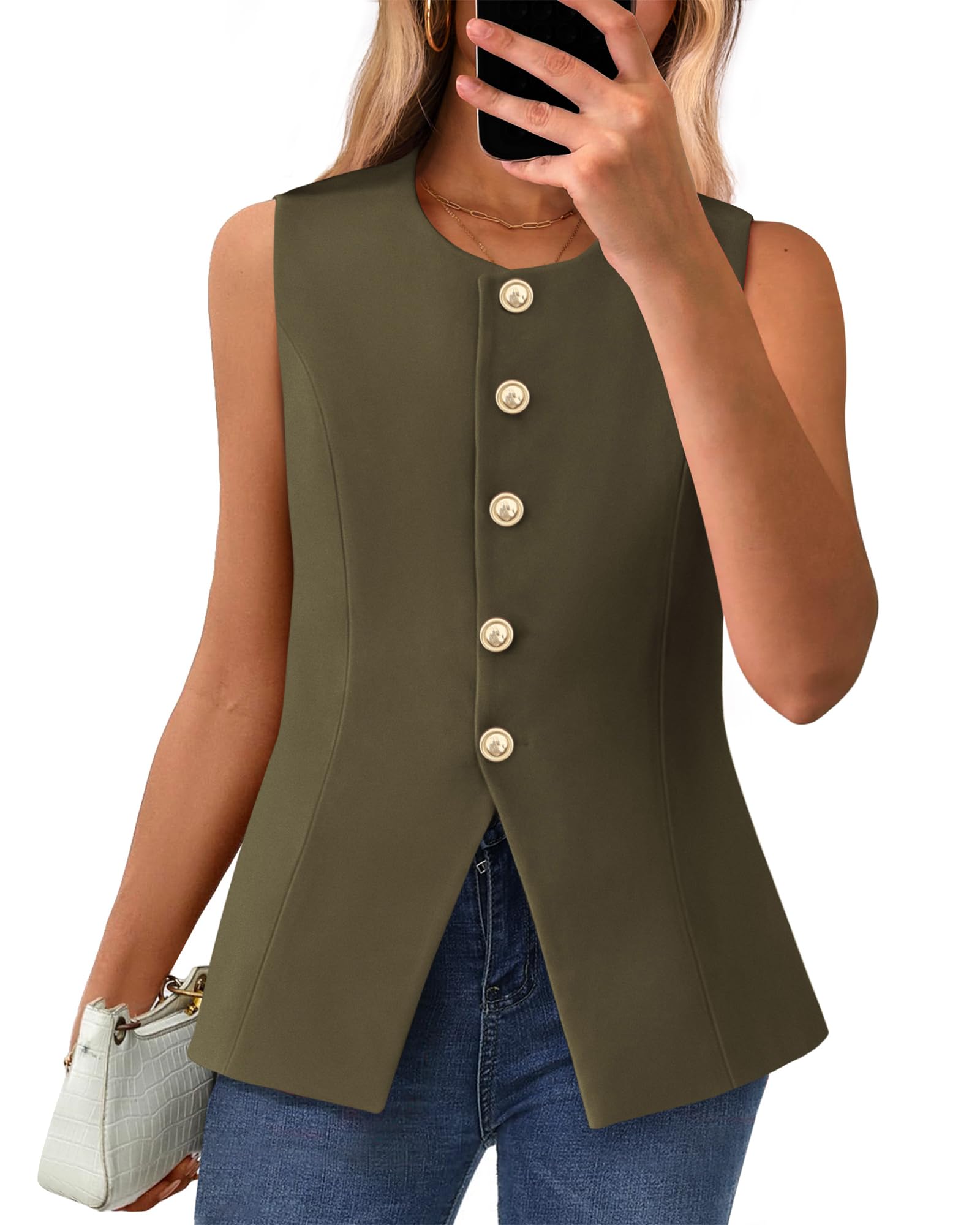 Foto 2 pulgar | Chaleco Btfbm, Chaqueta De Verano Sin Mangas Para Mujer, Color Verde Militar, Talla L - Venta Internacional.