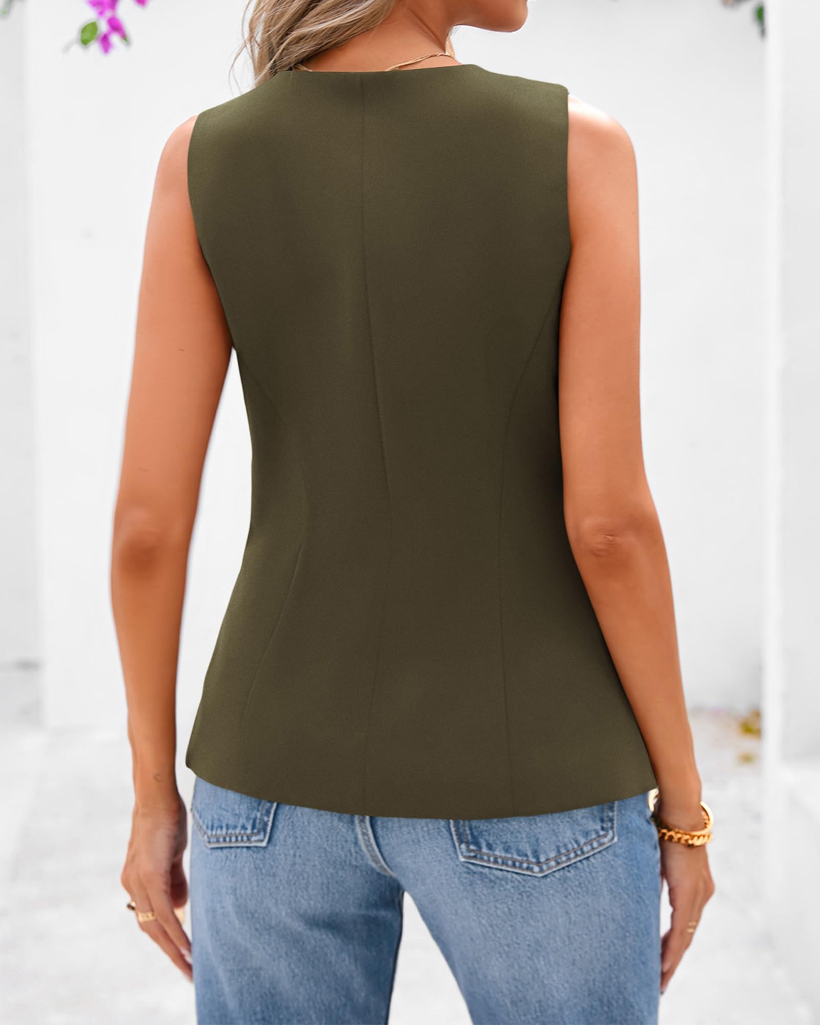 Foto 4 pulgar | Chaleco Btfbm, Chaqueta De Verano Sin Mangas Para Mujer, Color Verde Militar, Talla L - Venta Internacional.