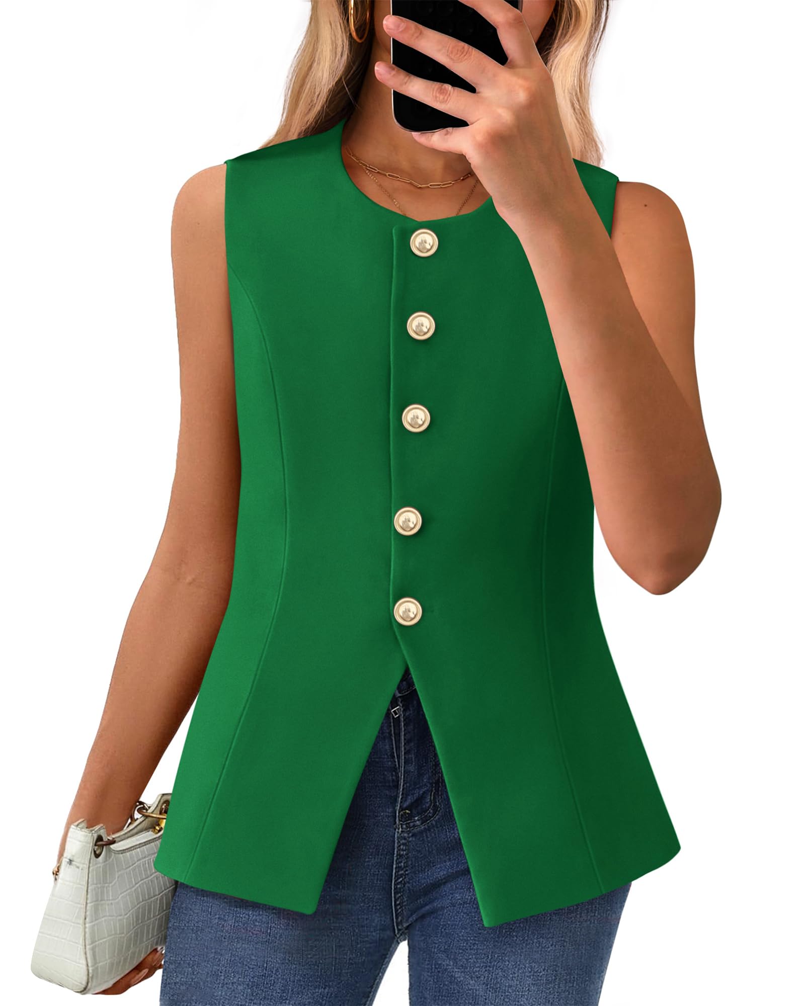Foto 2 pulgar | Chaleco Btfbm Blazer De Verano Sin Mangas Para Mujer Bright Green M - Venta Internacional.