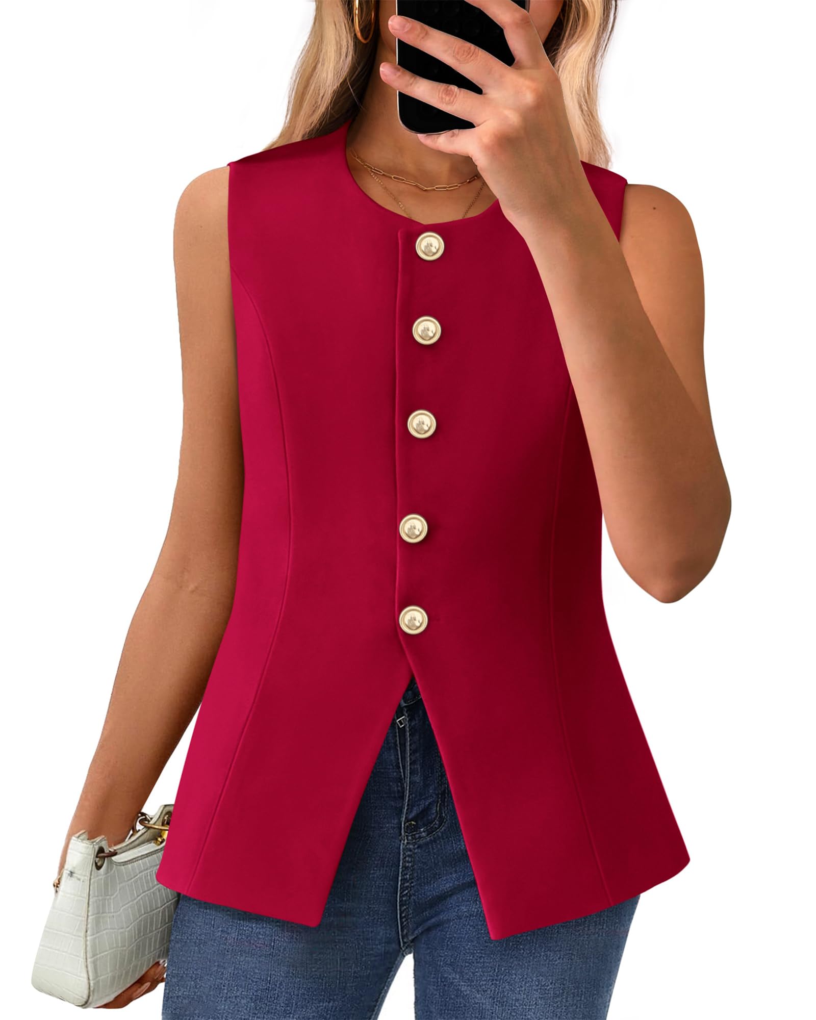 Foto 2 pulgar | Chaleco Btfbm Blazer De Verano Sin Mangas Para Mujer Rojo Talla S - Venta Internacional.