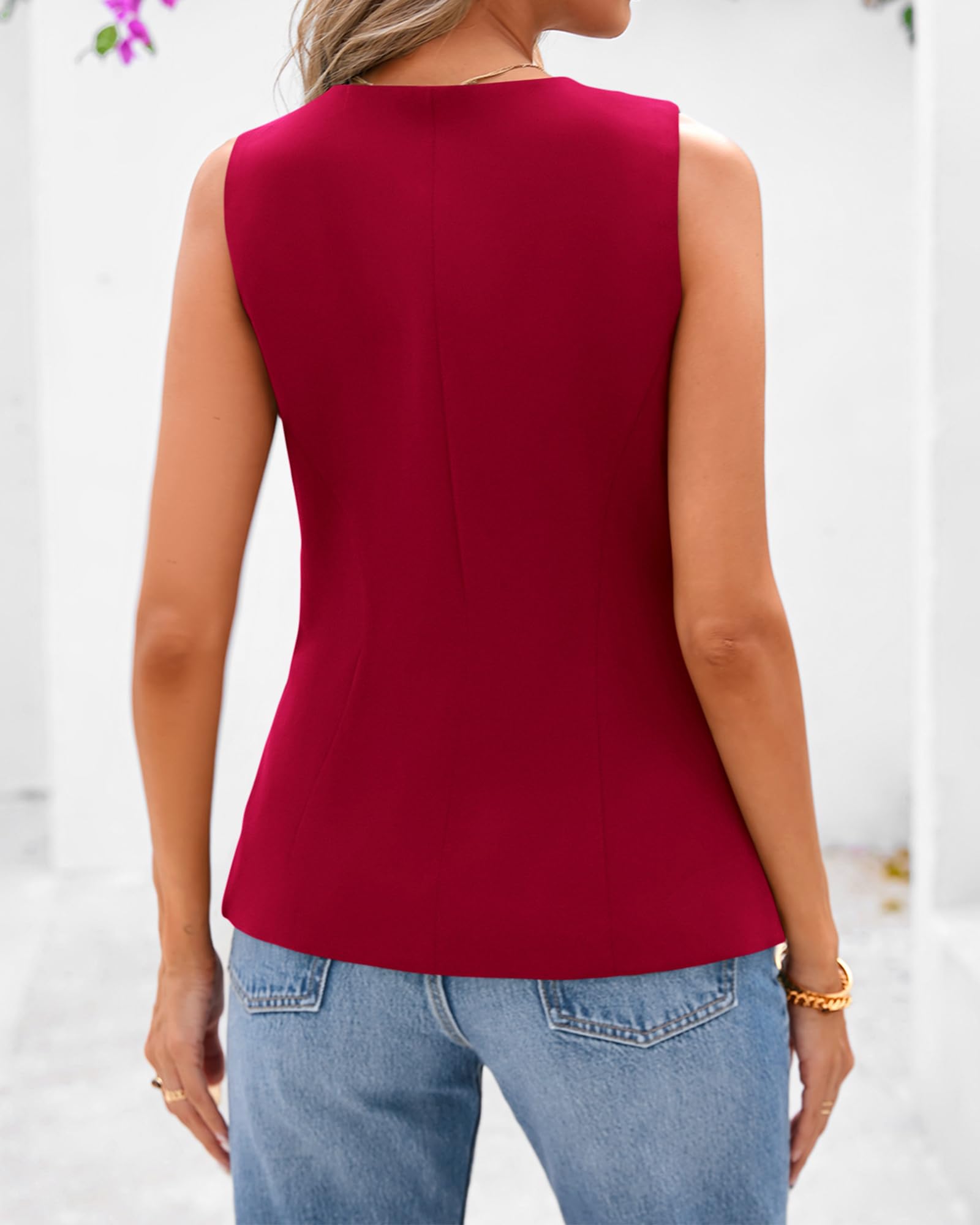 Foto 4 pulgar | Chaleco Btfbm Blazer De Verano Sin Mangas Para Mujer Rojo Talla S - Venta Internacional.