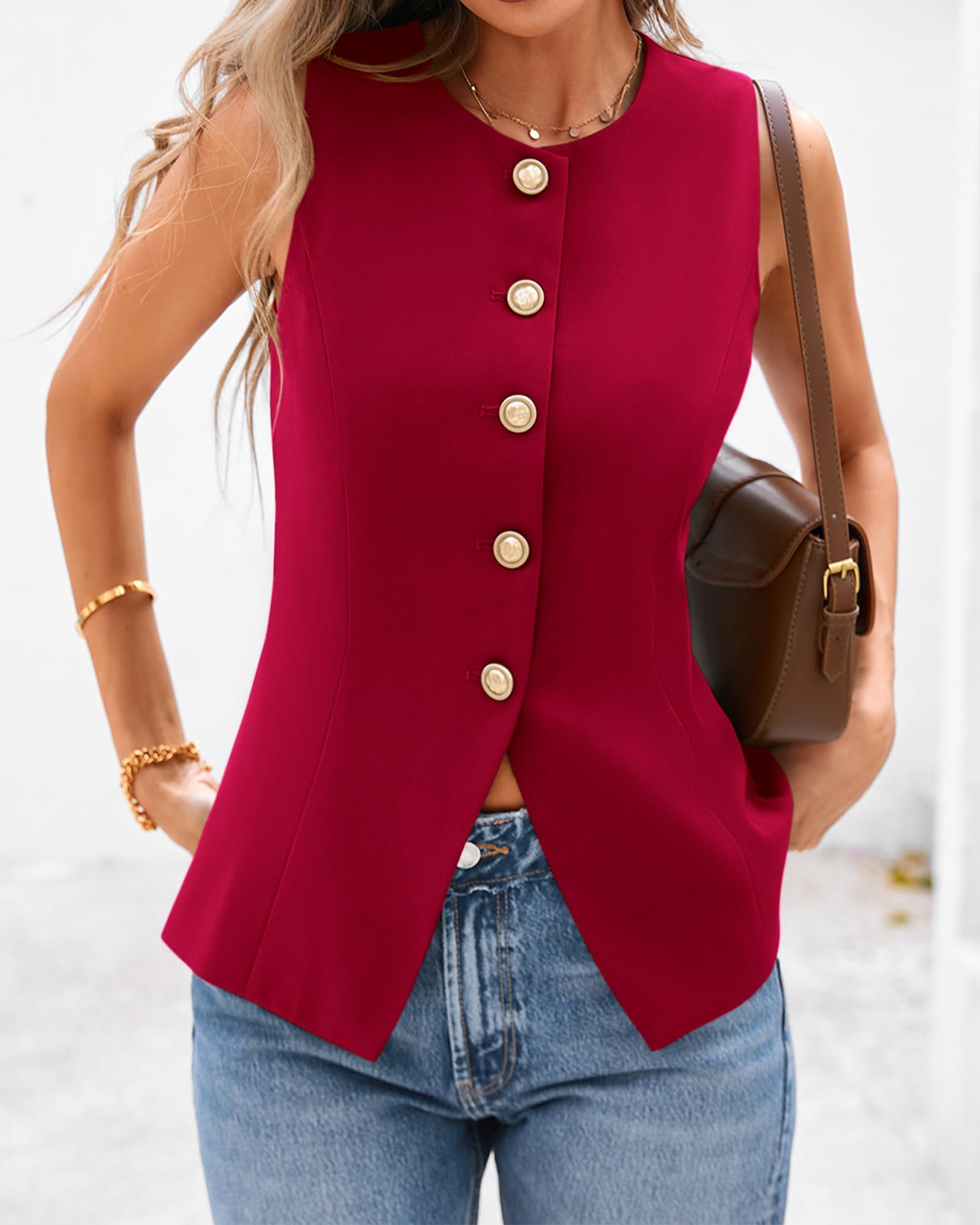 Foto 6 pulgar | Chaleco Btfbm Blazer De Verano Sin Mangas Para Mujer Rojo Talla S - Venta Internacional.