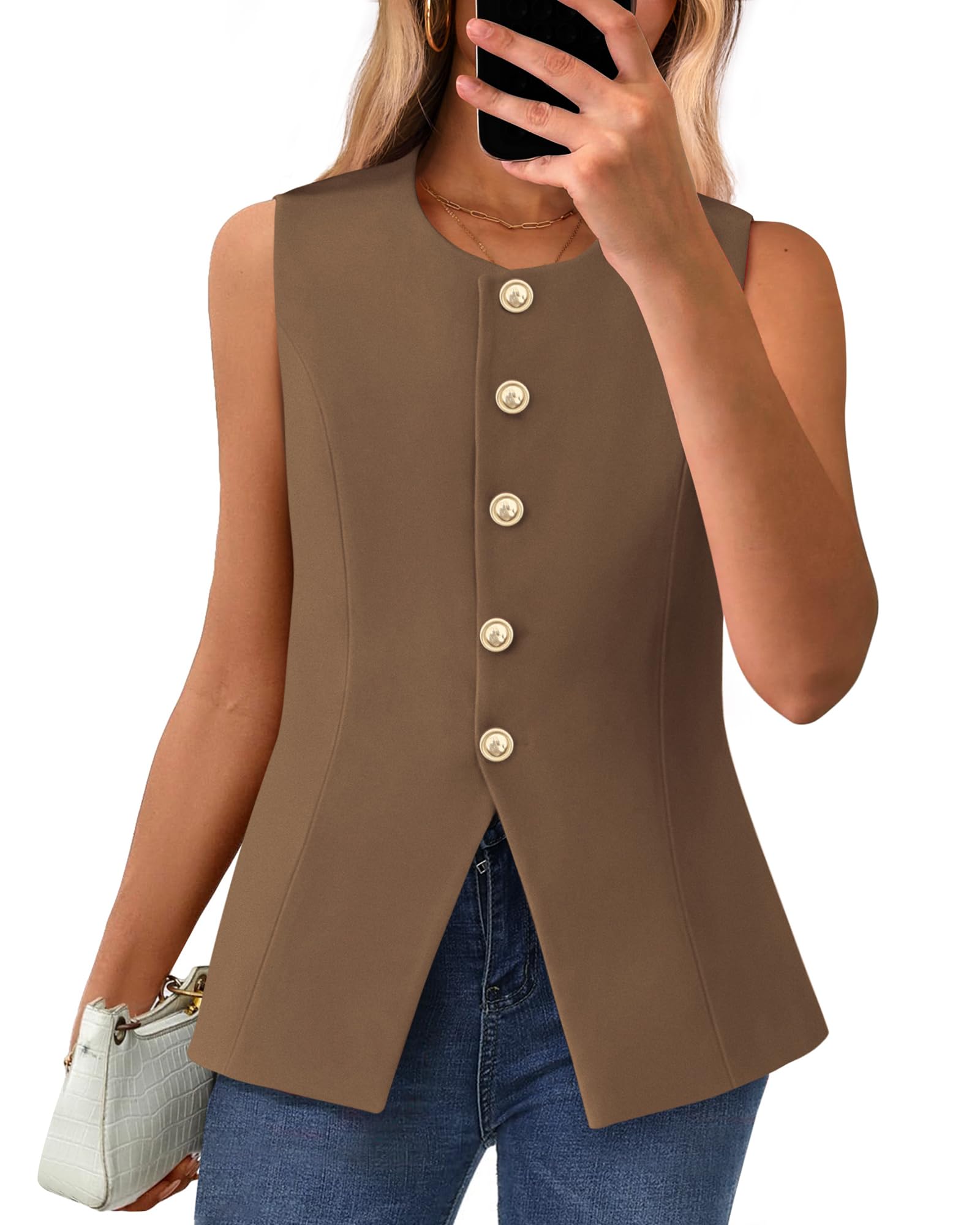 Foto 2 pulgar | Chaleco Btfbm Blazer De Verano Sin Mangas Para Mujer Coffee Xl - Venta Internacional.
