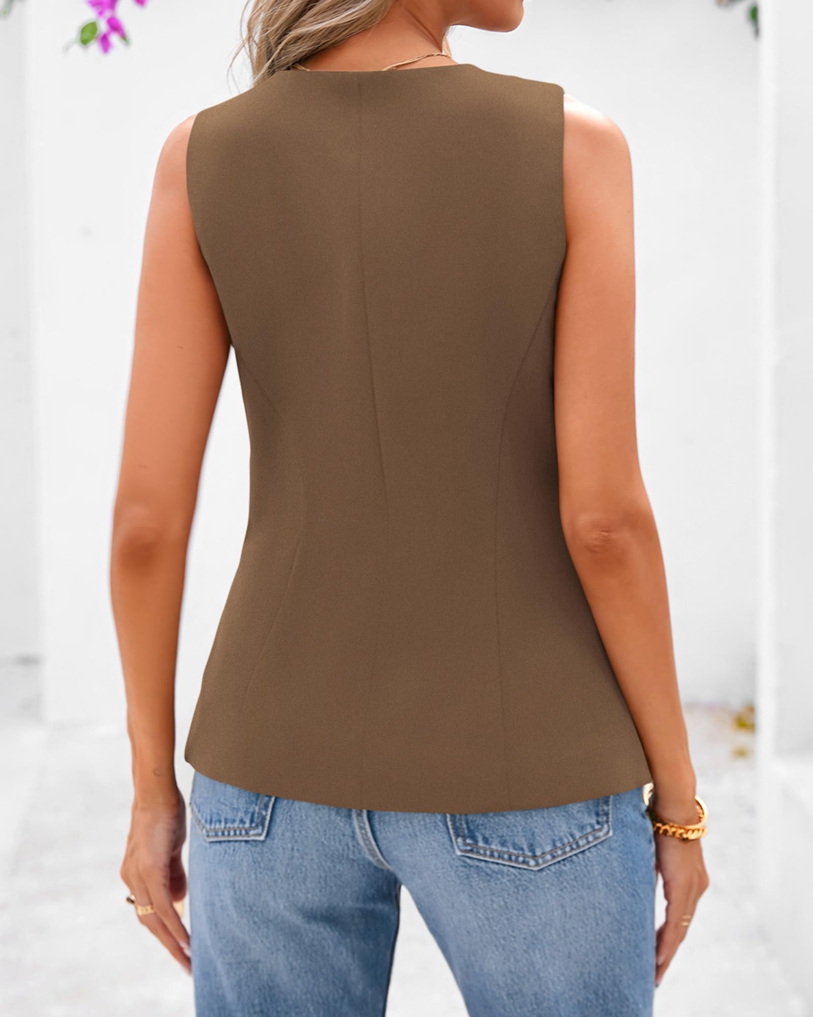 Foto 4 pulgar | Chaleco Btfbm Blazer De Verano Sin Mangas Para Mujer Coffee Xl - Venta Internacional.
