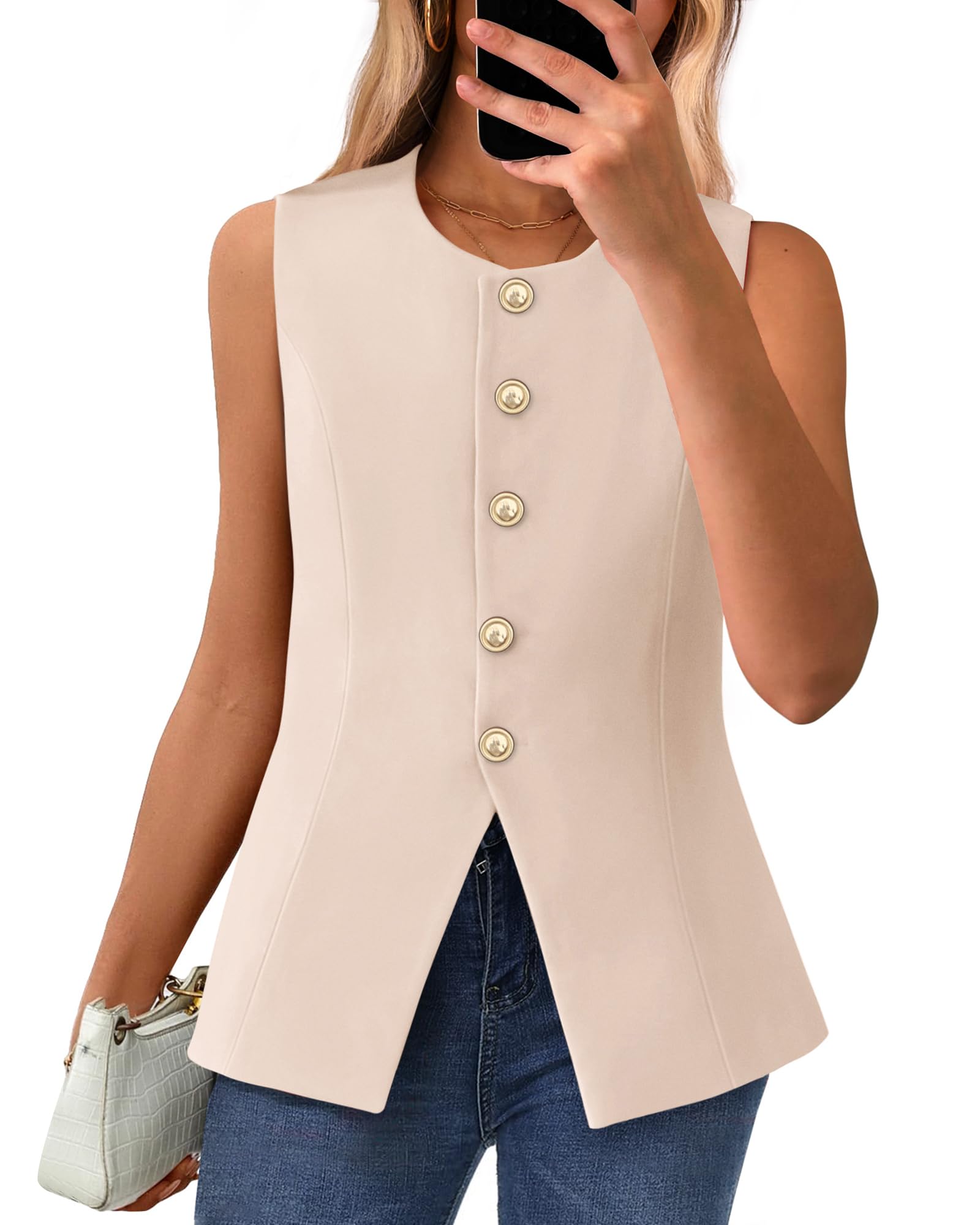 Foto 2 pulgar | Chaleco Btfbm Blazer De Verano Sin Mangas Para Mujer Beige Xl - Venta Internacional.