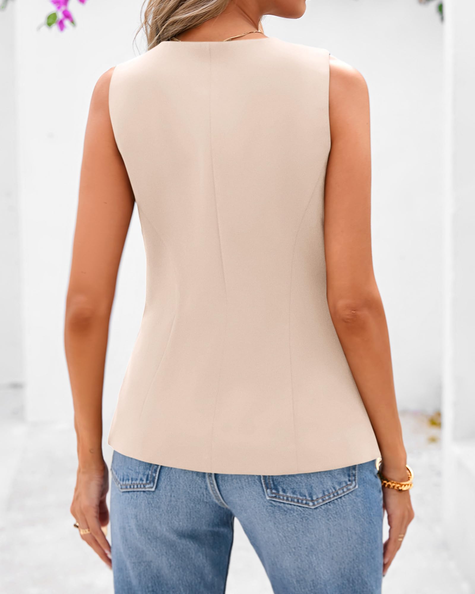 Foto 4 pulgar | Chaleco Btfbm Blazer De Verano Sin Mangas Para Mujer Beige Xl - Venta Internacional.