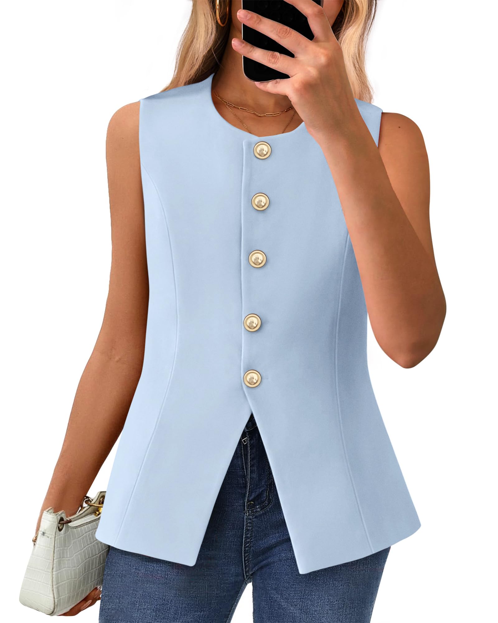 Foto 2 pulgar | Chaleco Btfbm Blazer De Verano Sin Mangas Para Mujer Azul Claro L - Venta Internacional.