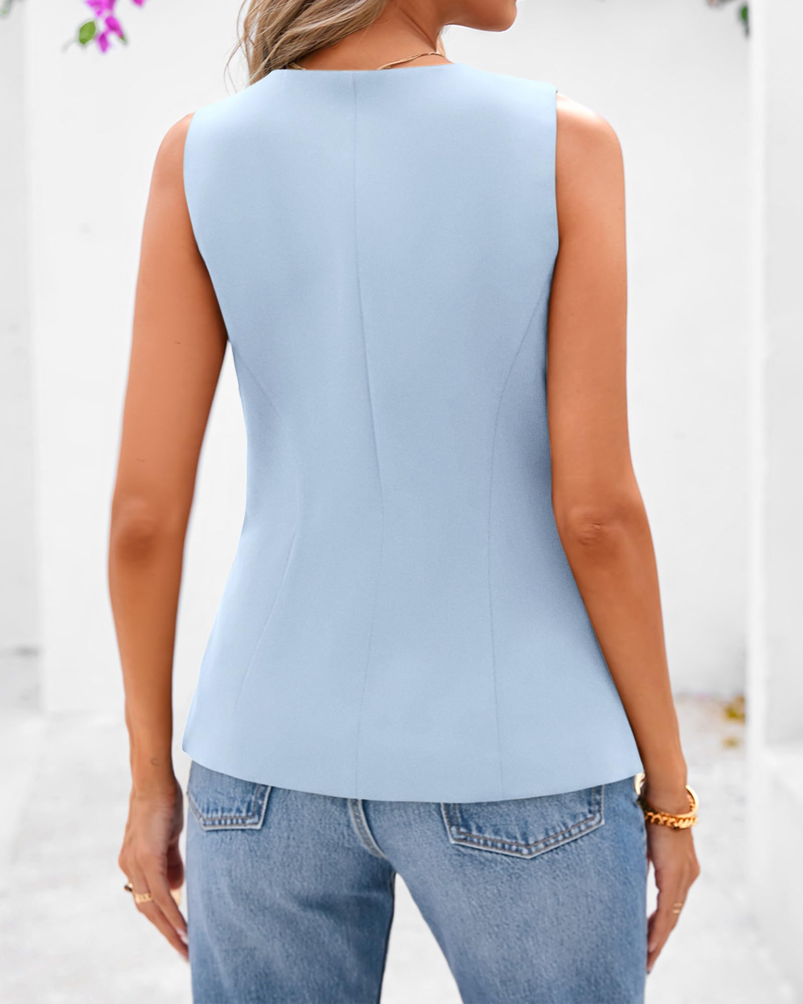 Foto 3 | Chaleco Btfbm Blazer De Verano Sin Mangas Para Mujer Azul Claro L - Venta Internacional.