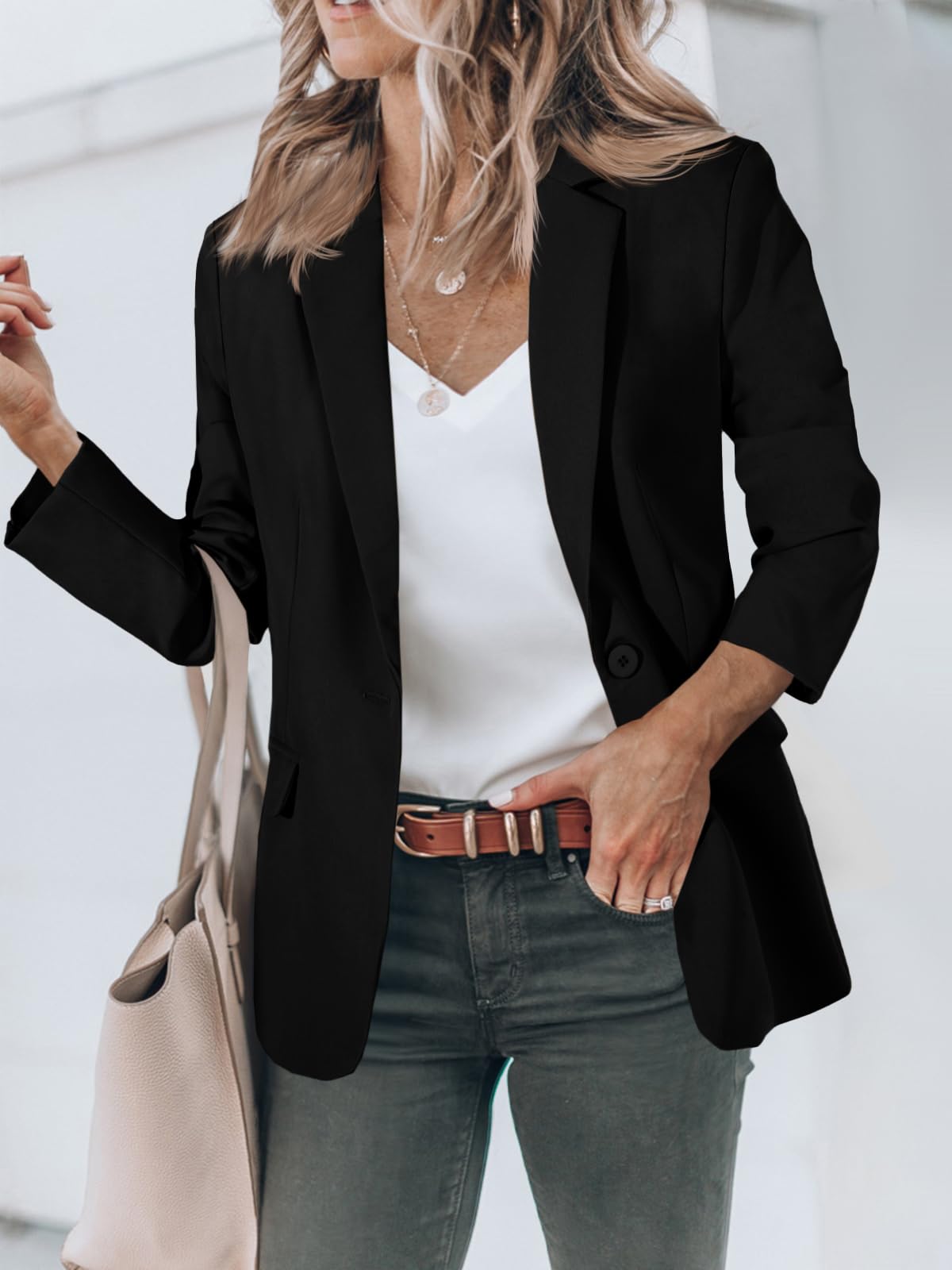 Foto 4 pulgar | Blazer Cicy Bell Para Mujer, Manga Larga, Frente Abierto, Color Negro - Venta Internacional.