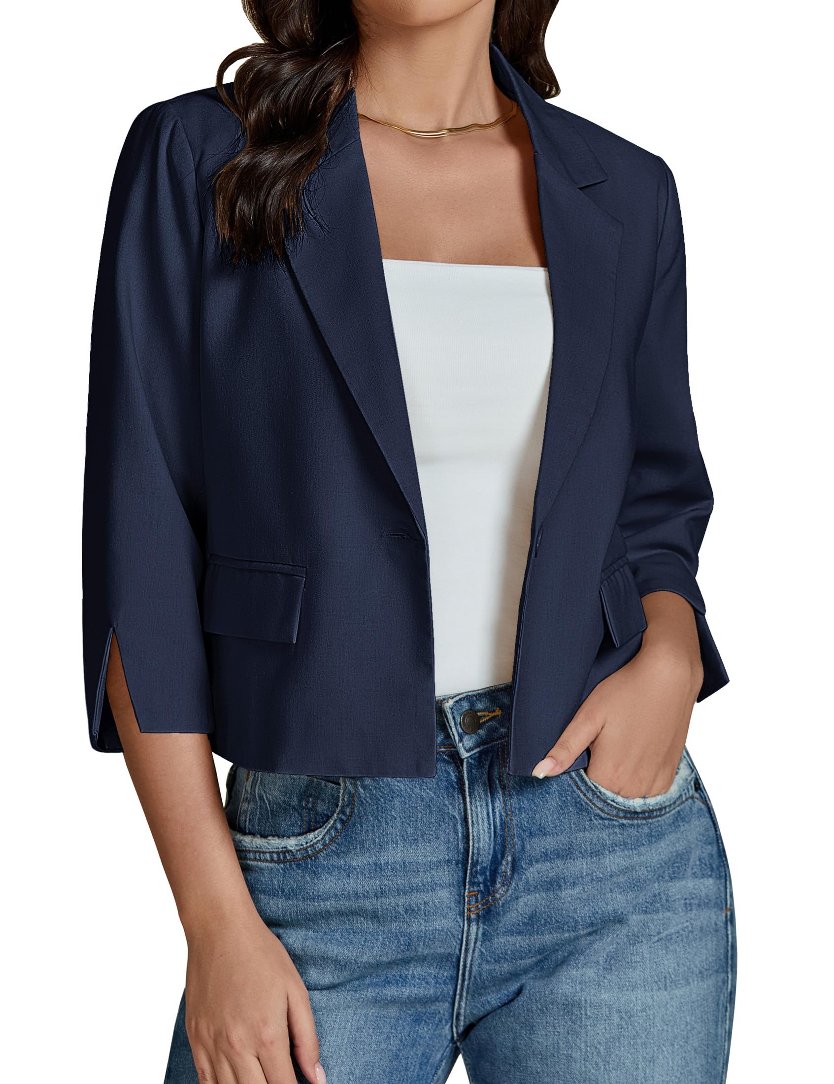 Foto 2 pulgar | Blazer Luvamia De Lino Para Mujer, Color Azul Marino, Talla L - Venta Internacional.