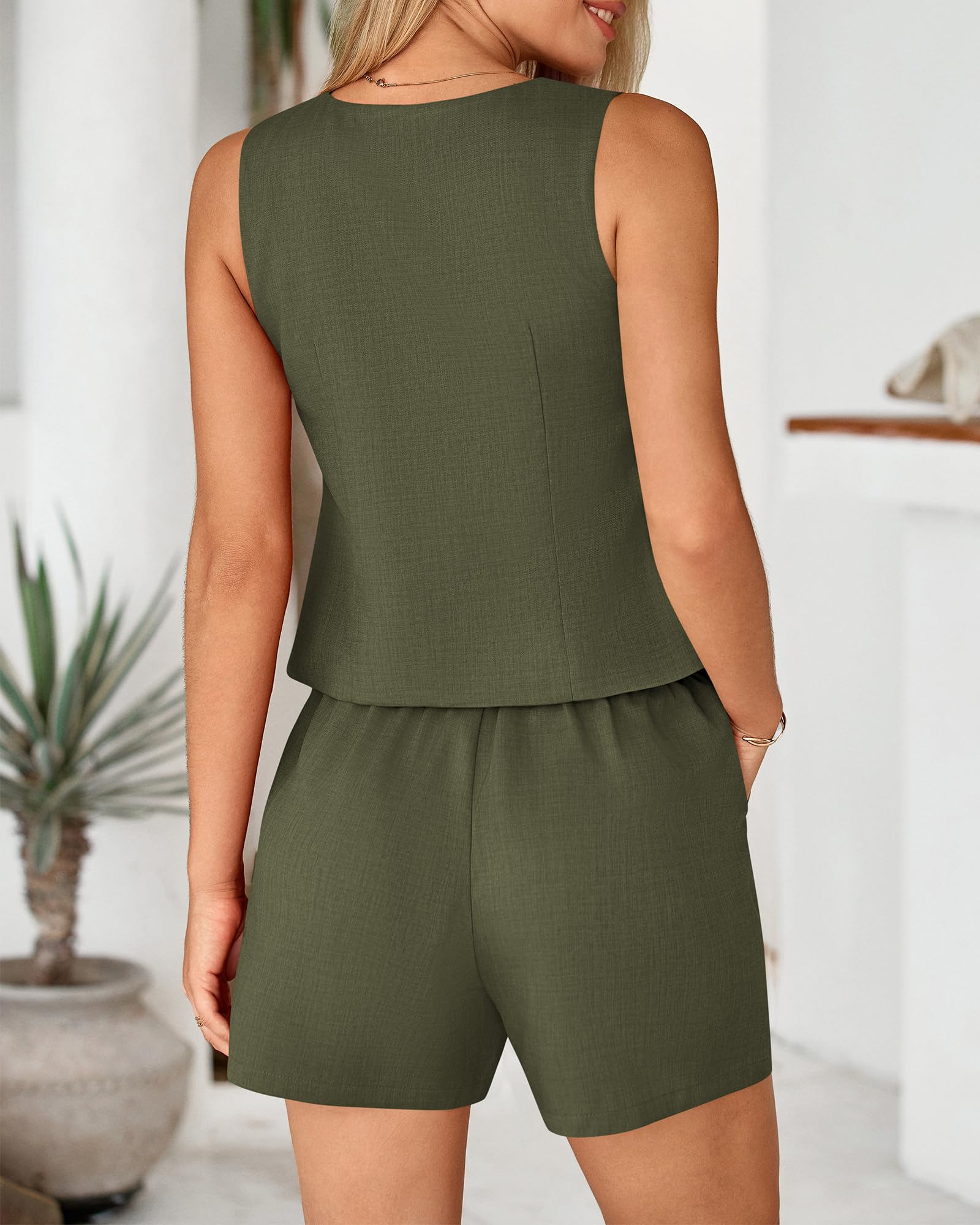 Foto 4 pulgar | Conjunto De Atuendo Btfbm Para Mujer, Chaleco Blazer, Pantalones Cortos, Color Verde Militar, Talla L - Venta Intern