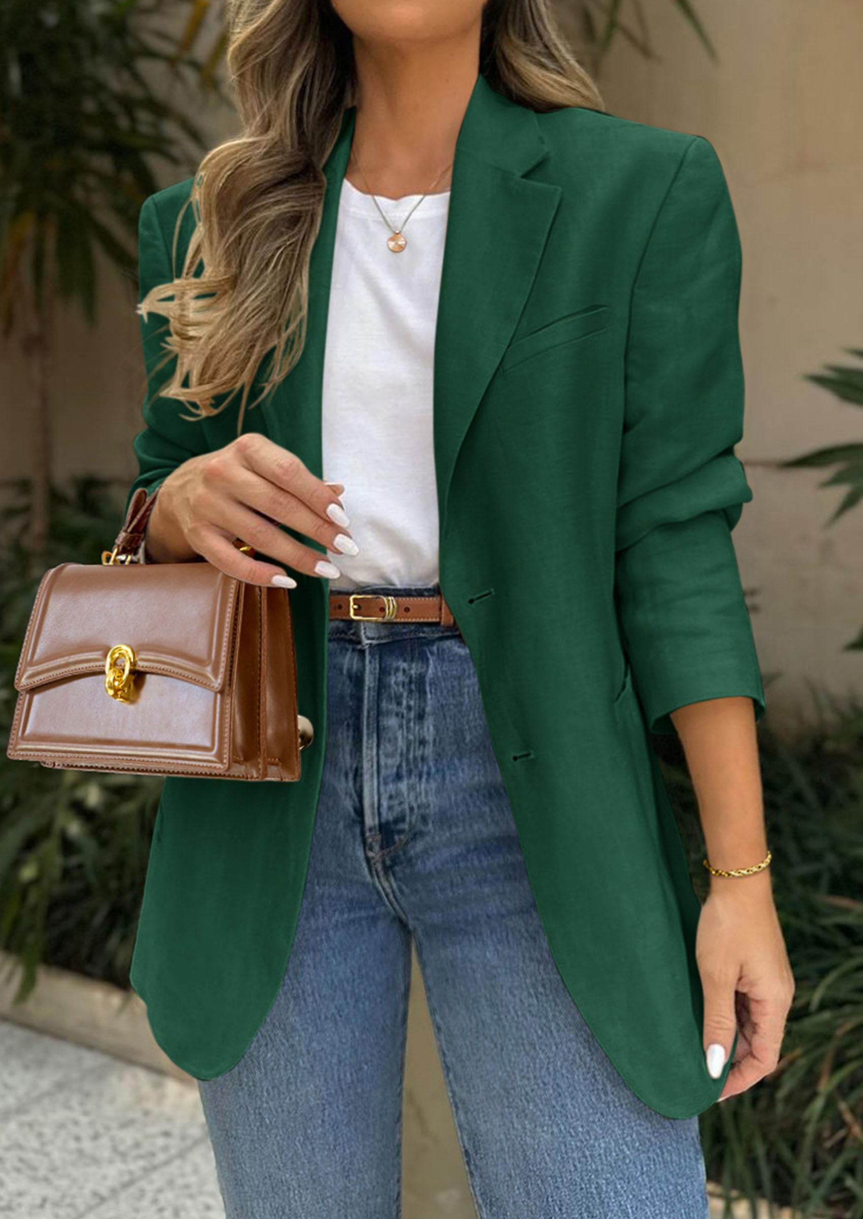 Foto 2 | Blazer Prettygarden 2025 Para Mujer, Casual, De Negocios, Color Verde Oscuro - Venta Internacional.