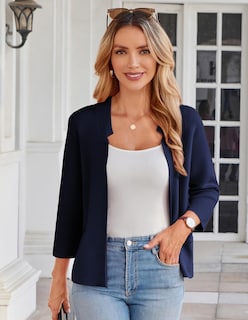 Foto 2 | Blazer Grace Karin De Punto Corto Con Parte Delantera Abierta Para Mujer, Azul Marino, Xxl - Venta Internacional.